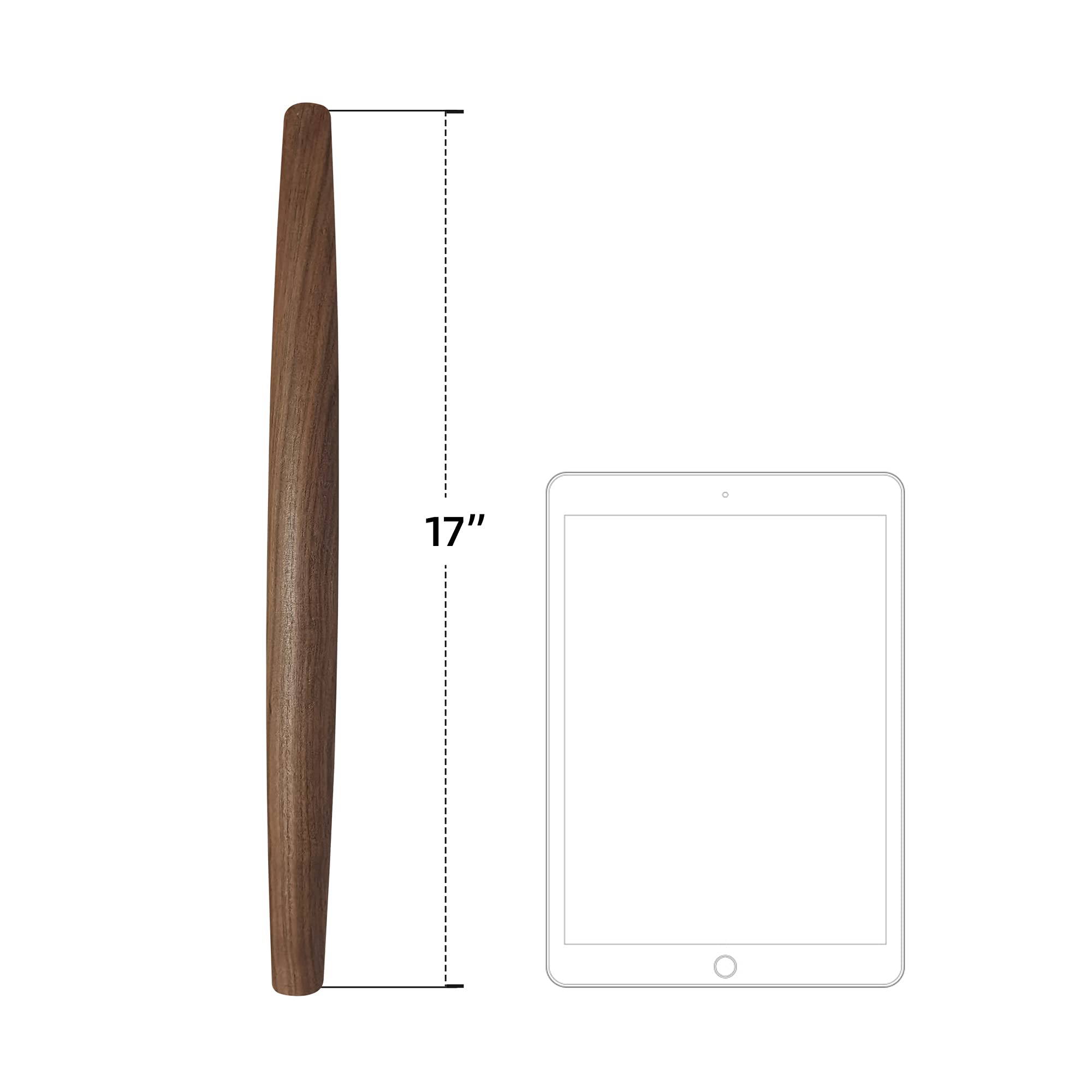 17 Inch French Wooden Rolling Pin for Baking - Premium Walnut Wood Tapered Design for Fondant, Pie Crust, Cookies & Pastry Dough - Smooth Kitchen Essential for Home Bakers & Professional Chefs - Perfect for Holiday Baking, Cake Decorating & Homemade Pizza Making