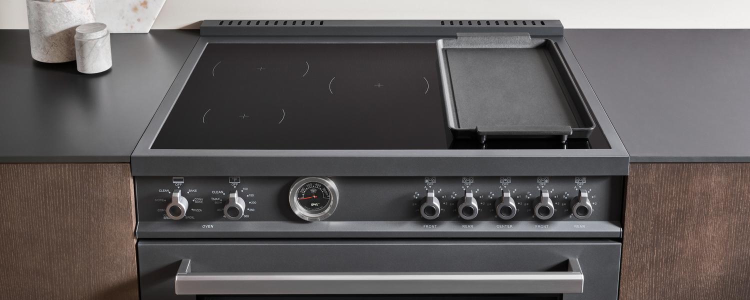 Bertazzoni PRO365ICFEPBIT 36 Inch Induction Range with 5 Heating Zones & Cast Iron Griddle | Electric Self-Cleaning Oven in Bianco White | Perfect for Home Chefs & Modern Kitchens