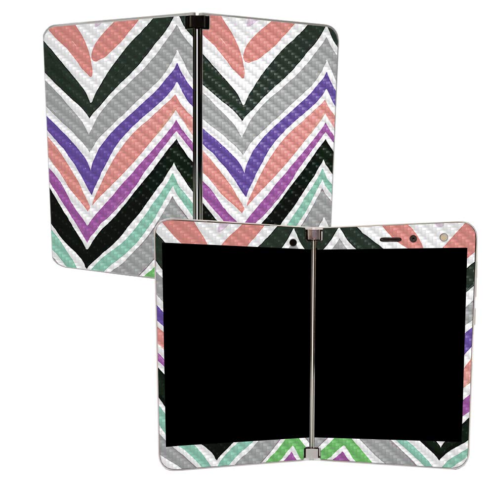 MIGHTY SKINS Carbon Fiber Skin for Microsoft Surface Duo - Colorful Chevron Design | Protective & Durable Textured Finish | Easy to Apply | Made in USA | Perfect for Work, Travel & Everyday Protection