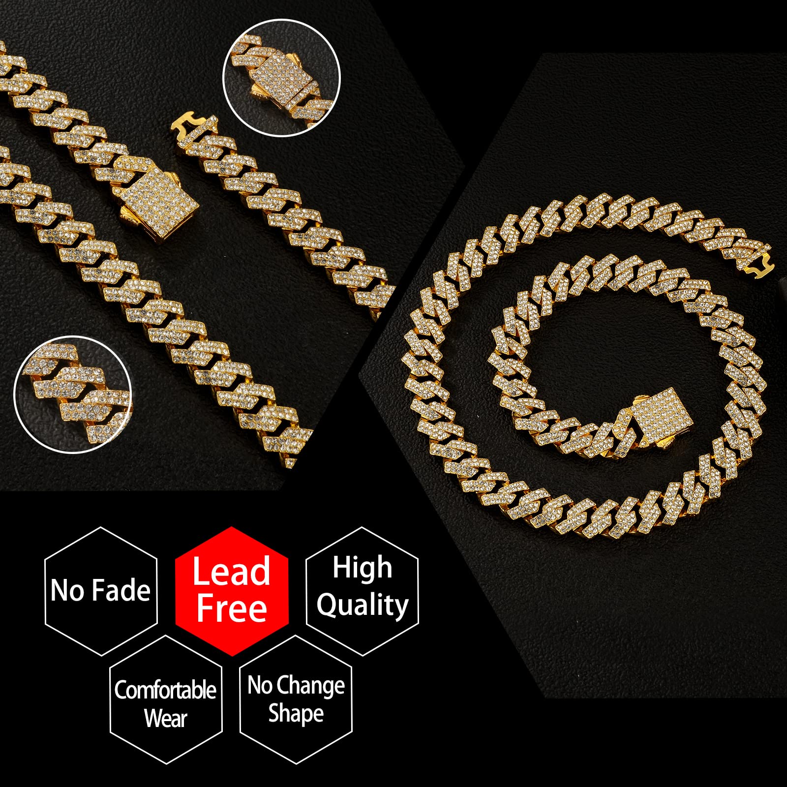 Saintda Cuban Link Chain for Men & Women - Iced Out Silver, Gold & Rose Gold Miami Cuban Necklace - Hip Hop Bling Diamond Chain Jewelry with Gift Box - Perfect for Parties, Gifts & Streetwear Fashion