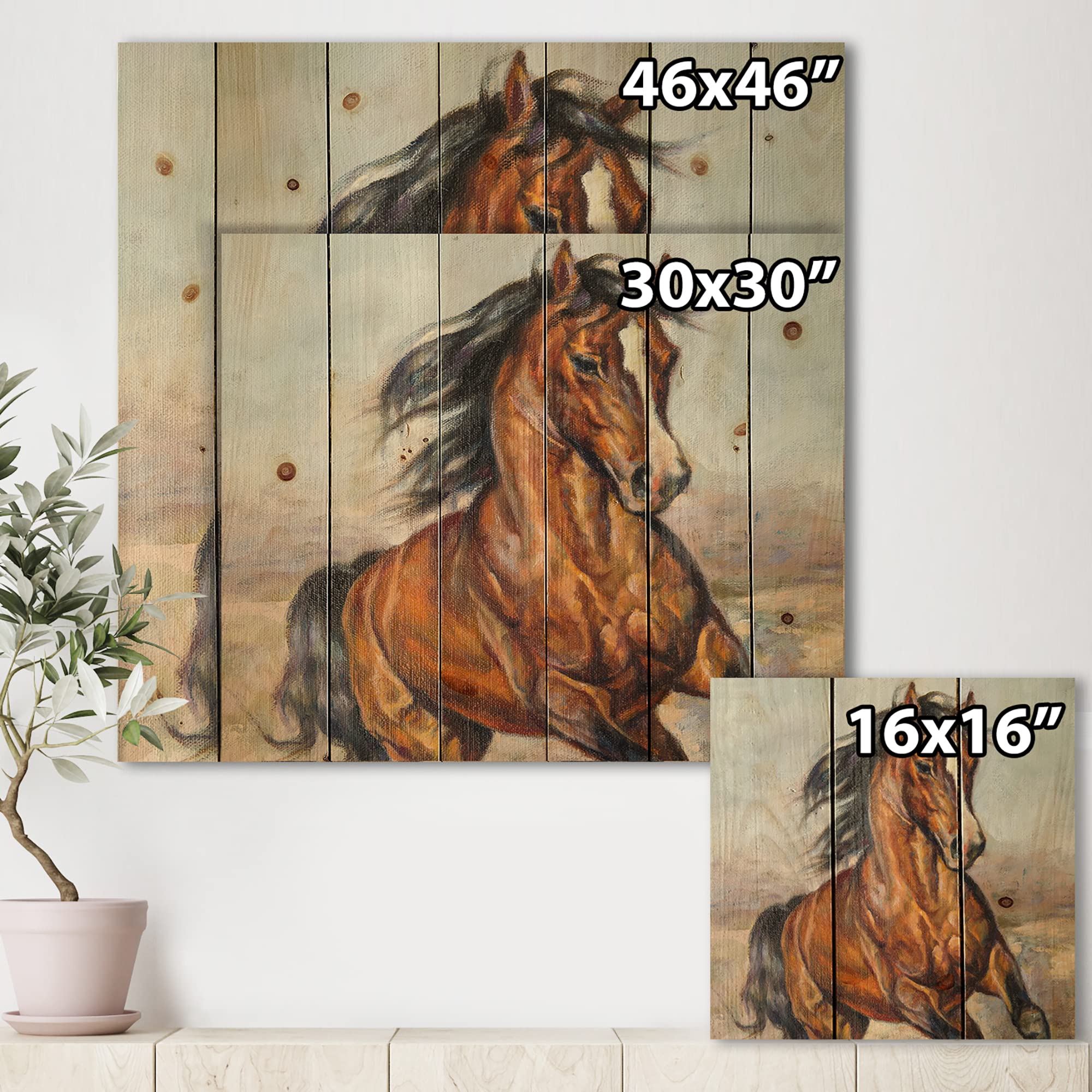 Farmhouse Wood Wall Decor - Portrait of a Race Horse on Natural Pine Wood, Large Animal Wall Art Panel, Rustic Brown Wooden Wall Hanging | Perfect for Living Room, Bedroom, or Office Decor