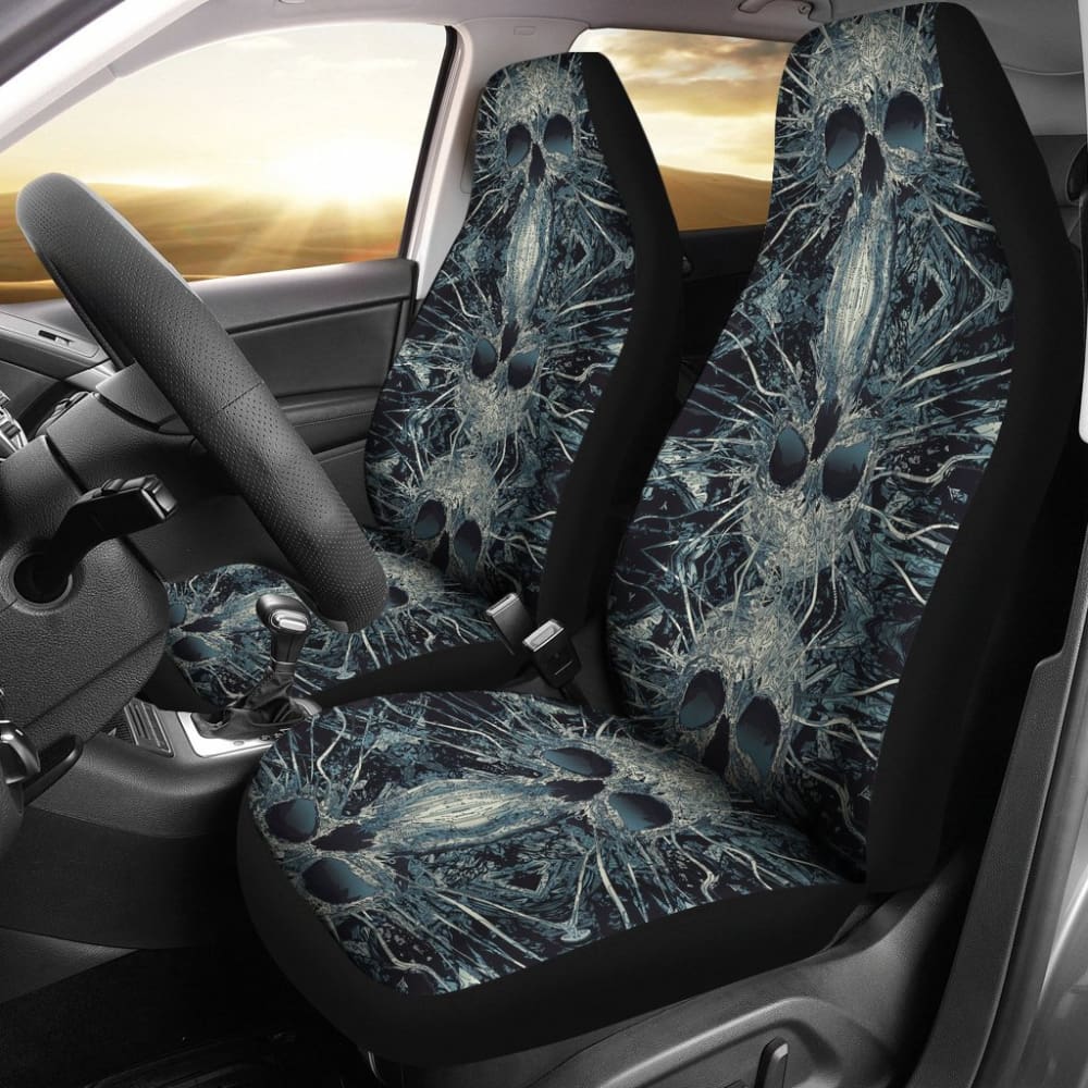 2 Pcs Gothic Skull Car Seat Covers - Universal Fit for Cars, Trucks & SUVs - Black Skull Pattern Auto Accessories for Halloween, Punk & Rock Style Decor - Perfect for Car Enthusiasts & Gift Giving