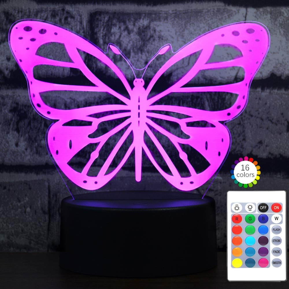 i-CHONY 3D Butterfly Night Light with 7 Color Changing Modes - Touch Switch & Remote Control USB Desk Lamp - Perfect Birthday Gift for Women, Teens, Girls - Bedroom Decor, Nursery Nightlight, Romantic Atmosphere Creator