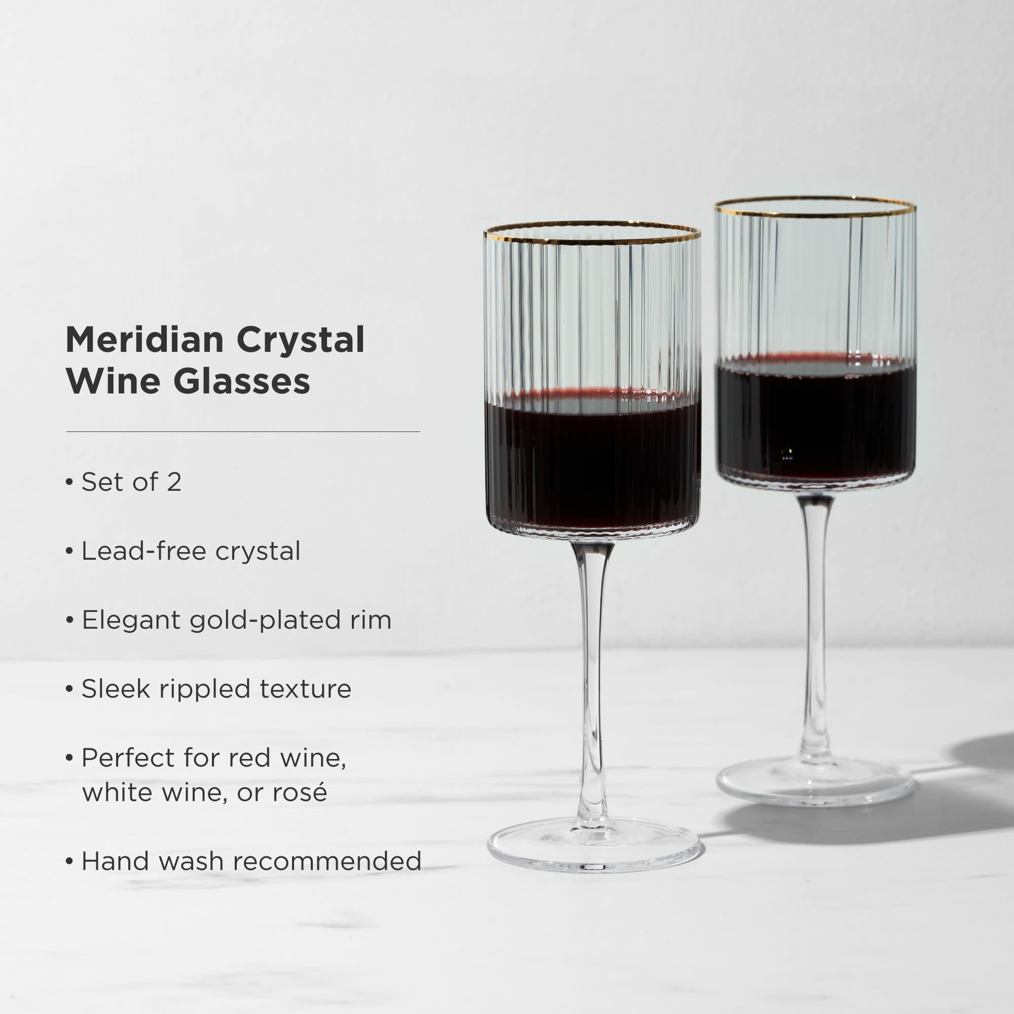 Premium Meridian Crystal Wine Glasses Set of 2 - Elegant Stemware for Red & White Wine - Perfect for Dinner Parties, Weddings & Romantic Evenings