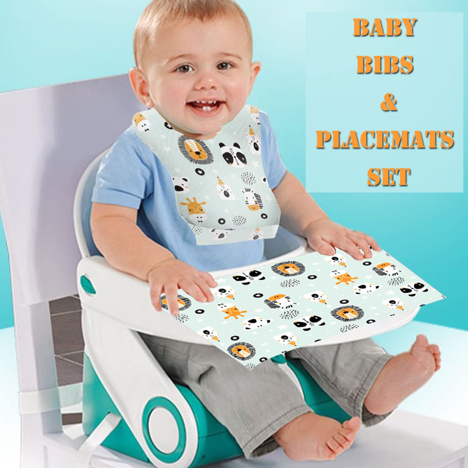 40 Pcs Disposable Baby Bibs & Placemats Set - Waterproof & Leakproof for Infants & Toddlers - Perfect for Travel, Outdoor Dining & Mess-Free Feeding at Restaurants