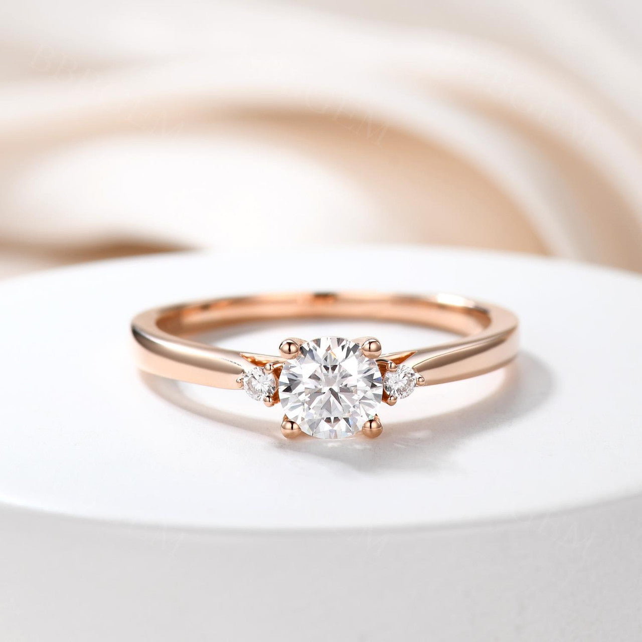 14K/18K Yellow Gold Moissanite Diamond Engagement Ring - 0.5 Carat Three Stone Promise Ring for Women, Wedding, Anniversary & Proposal