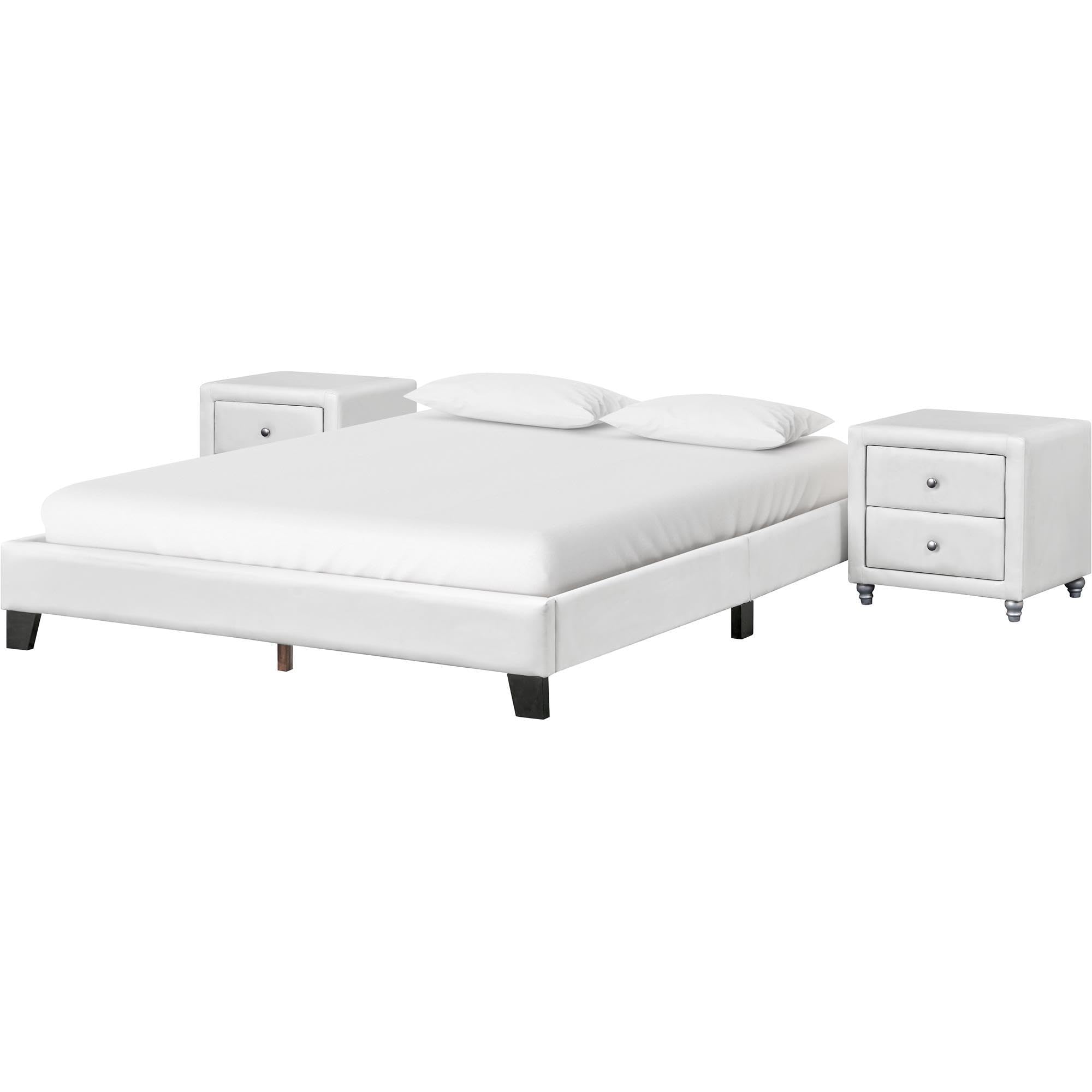 Camden Isle Acton Queen Size Platform Bed with 2 Nightstands - White Wooden Bed Frame for Modern Bedroom | Perfect for Small Spaces & Guest Rooms