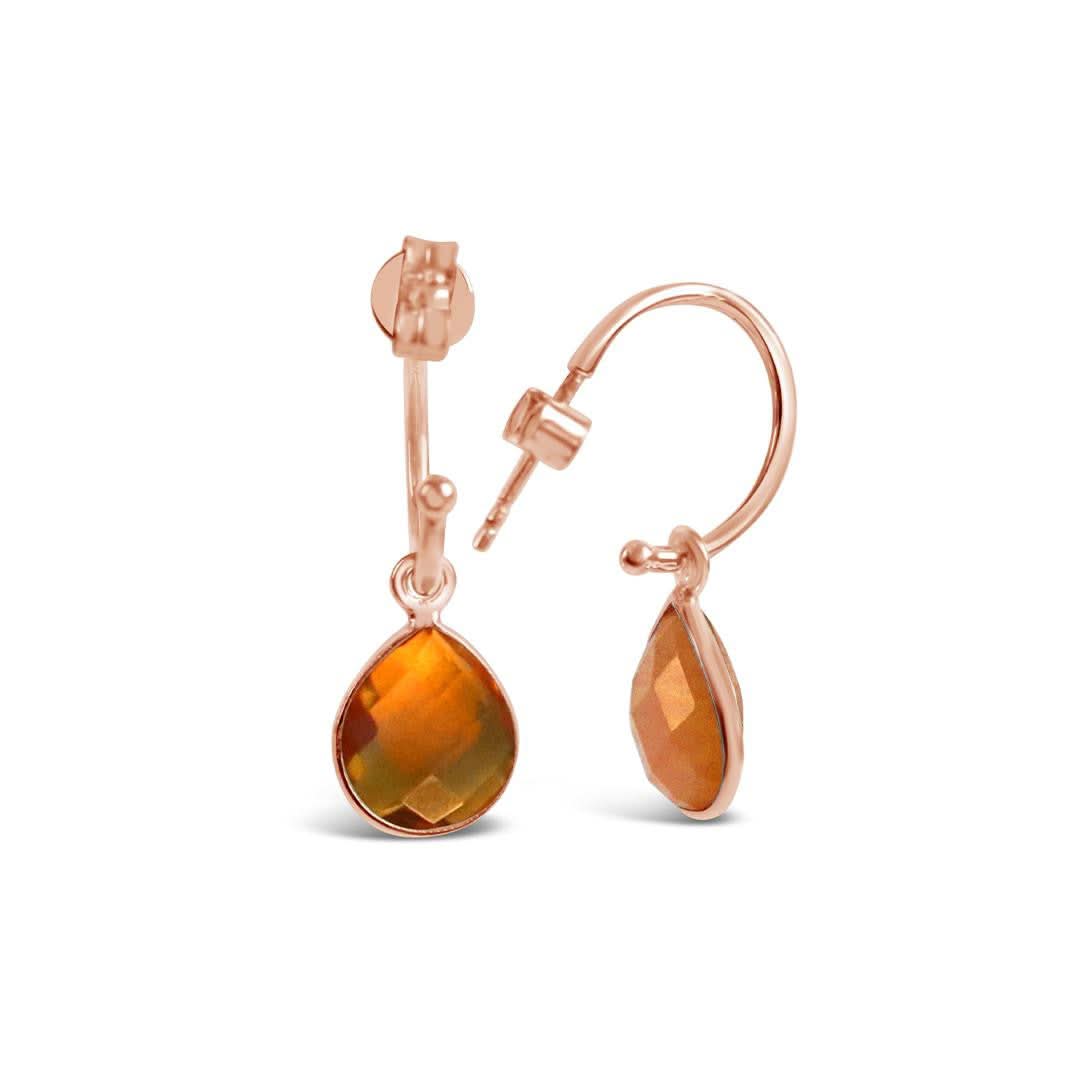 Citrine Drop Hoop Earrings in Rose Gold | November Birthstone Jewelry | Elegant Dangle Earrings for Women | Perfect for Parties, Weddings & Special Occasions