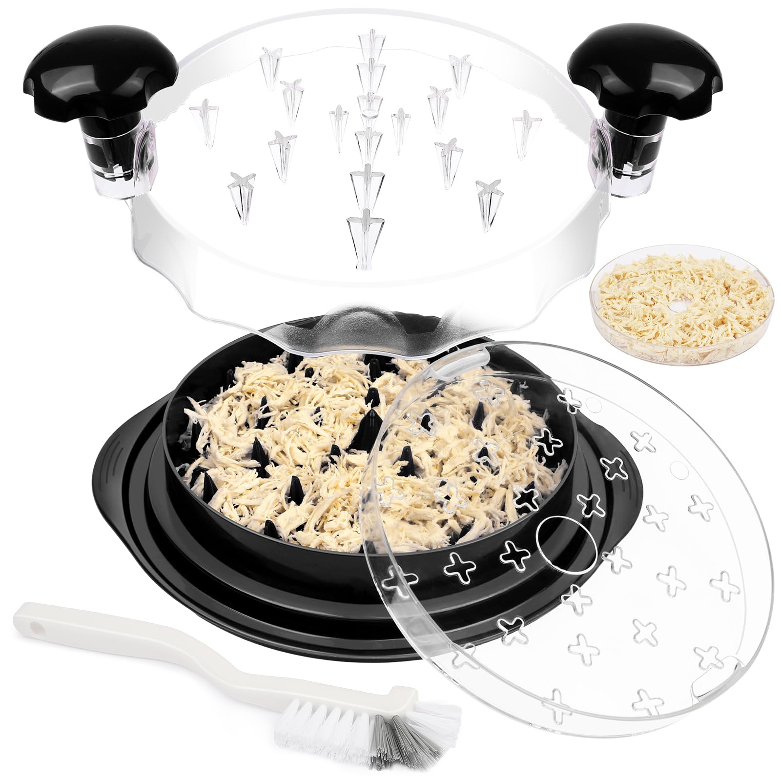 Premium Manual Chicken Shredder Tool - Anti-Slip Meat Grinder with Transparent Lid & Tray Spacer | Ergonomic Handle, Dishwasher Safe, BPA Free (Black) | Perfect for Pulled Chicken, BBQ, Tacos & Meal Prep