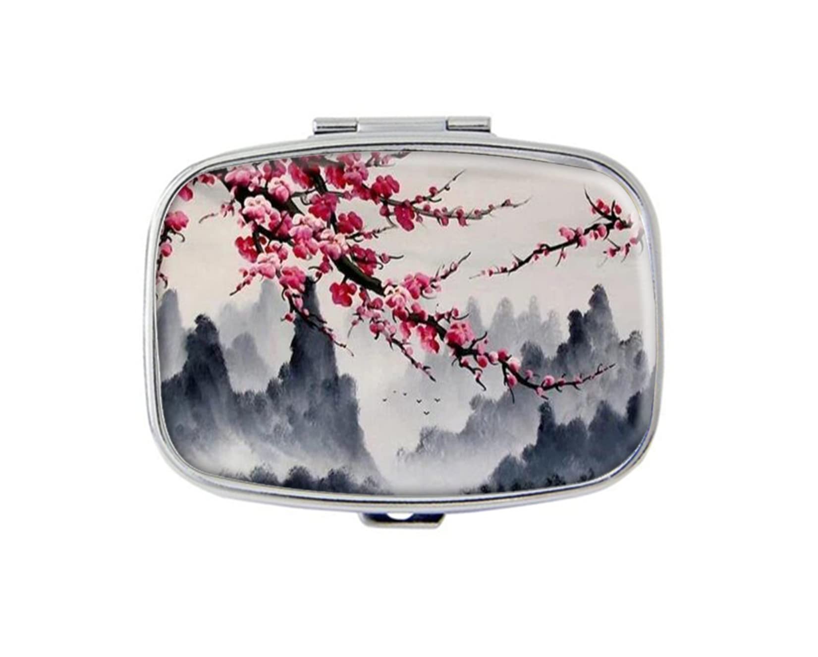 Vintage Cherry Blossom Tree Pill Box - Rectangle Medicine Organizer & Vitamin Case Holder - Perfect for Travel, Purse, and Daily Medication Storage