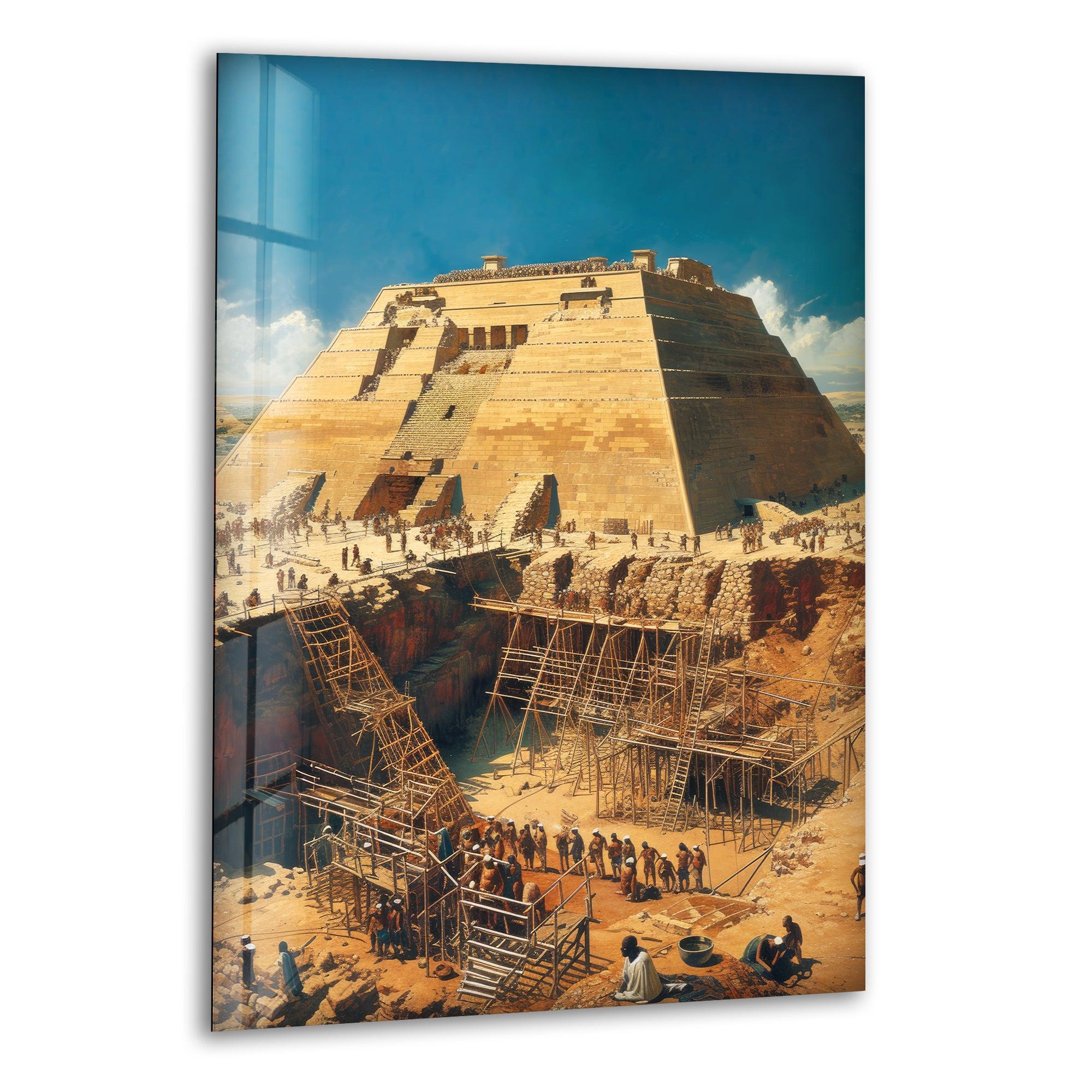 Ancient Pyramid Construction Glass Wall Art - Handmade Egyptian History Decor for Home & Office - Perfect for Living Room, Bedroom, or Office Wall Decor