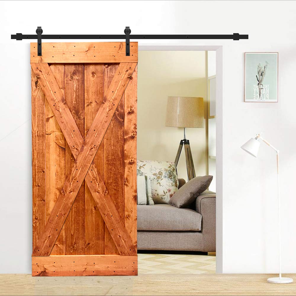 TMS X Series Stained Solid Knotty Pine Wood Interior Sliding Barn Door with Hardware Kit - Red Walnut Finish | Rustic Home Decor for Bedroom, Living Room & Farmhouse Style