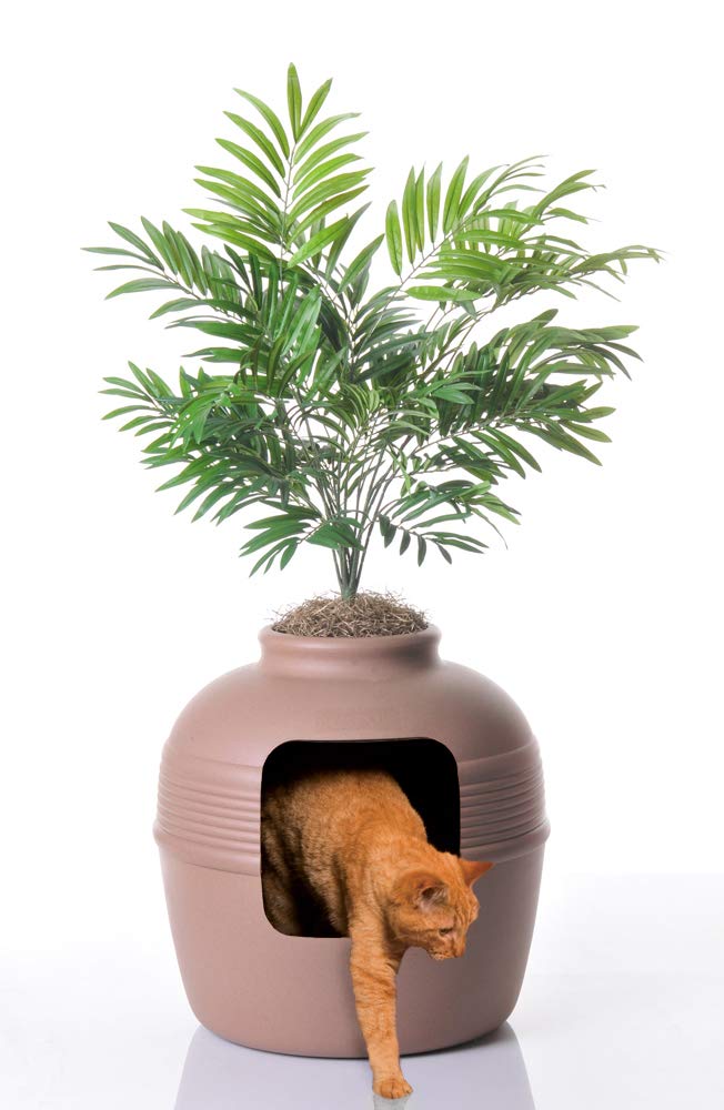 Original Hidden Litter Box with Artificial Plants - Enclosed Cat Litter Box Planter with Odor Filter & Ventilation, Easy to Clean, Mocha Brown - Perfect for Small Spaces & Home Decor