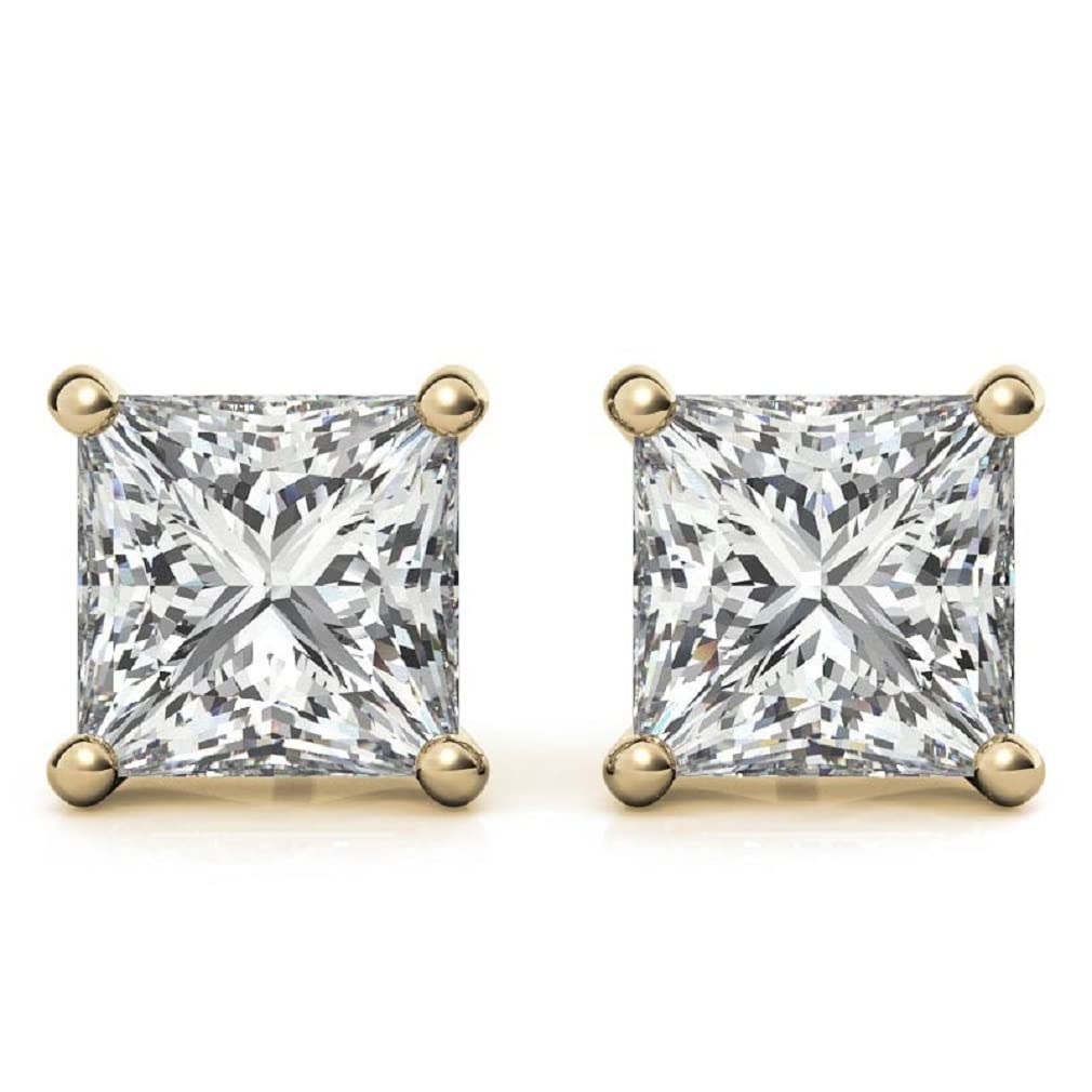 14K/18K Solid Yellow Gold Princess Cut Moissanite Stud Earrings for Women - 6 TCW Solitaire Diamond Earrings, Handmade Wedding & Engagement Gifts with Push/Screw Back Closure - Perfect for Bridal Jewelry, Anniversary Gifts & Everyday Luxury (MDEAR148)