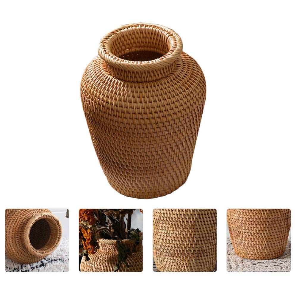 DOITOOL Rustic Woven Rattan Vase - Farmhouse Wicker Basket for Home Decor, Wedding Centerpiece & Kitchen Storage | Perfect for Dried Flowers, Farmhouse Style & Organizing Essentials