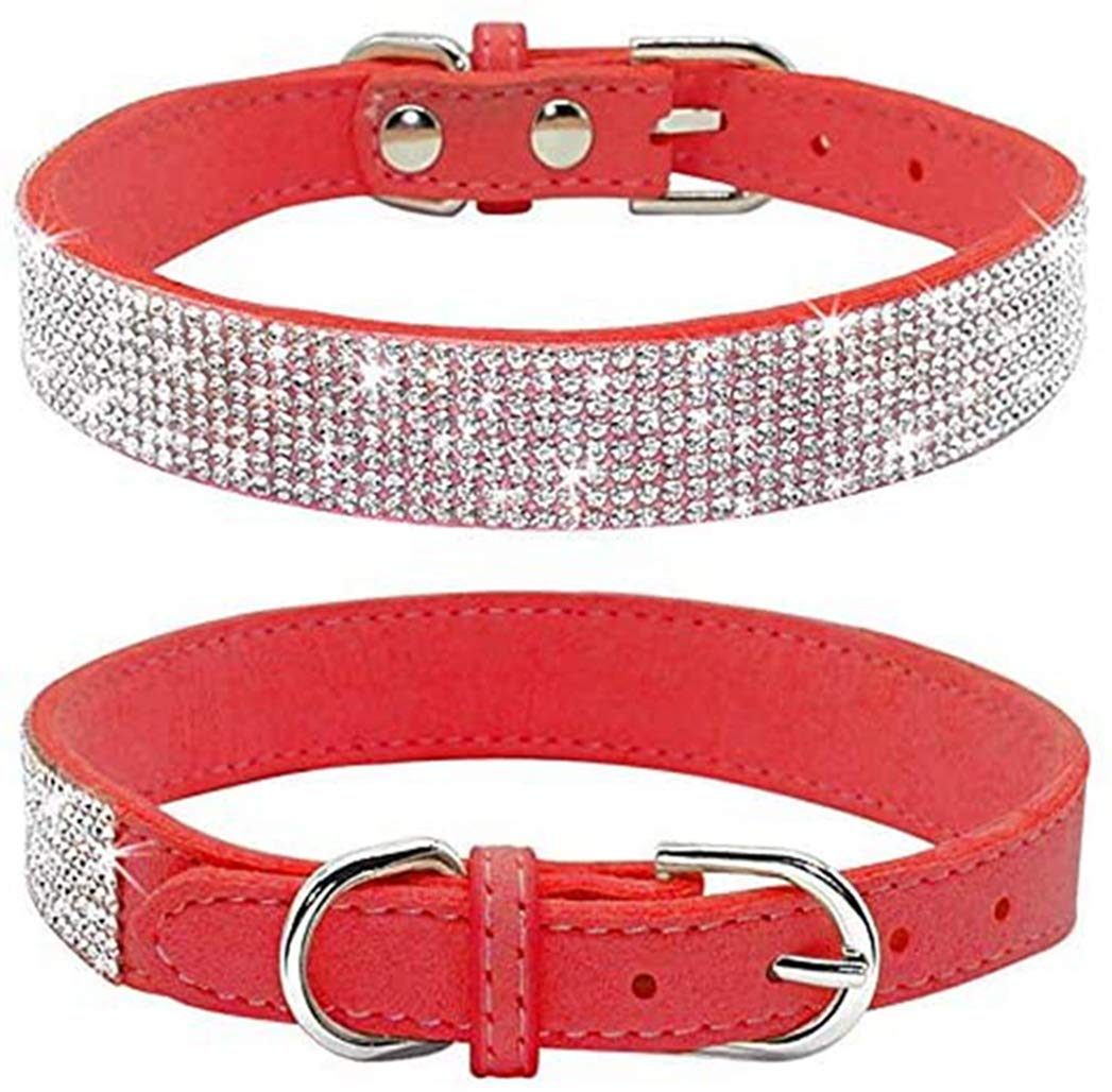 Sparkling Rhinestone Dog Collar - Soft Suede Leather Pet Collar with Crystal Diamonds for Small Dogs & Cats | Perfect for Parties, Weddings & Special Occasions
