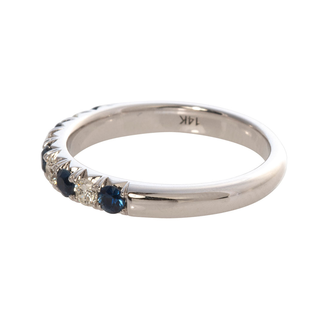 0.40ct Natural Sapphire & 0.25ct Diamond 14K White Gold Wedding Band Ring - Elegant Anniversary Gift for Her, Perfect for Engagement & Special Occasions