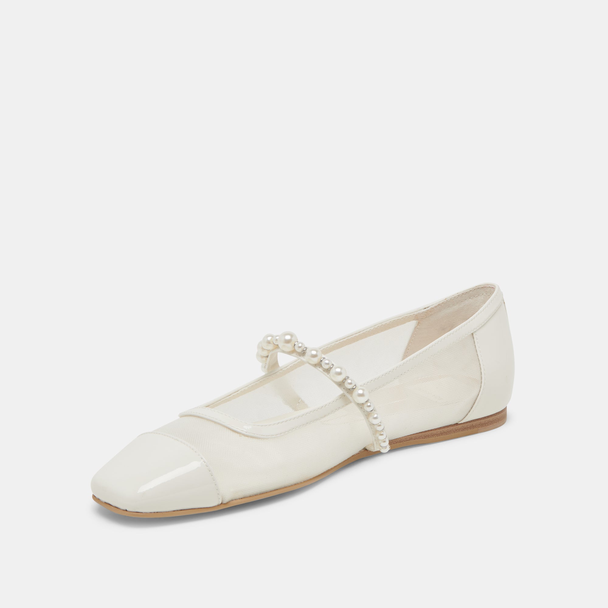 Rollin Pearl Ballet Flats for Women - White Mesh Comfortable Slip-On Shoes for Casual Wear, Work & Dance