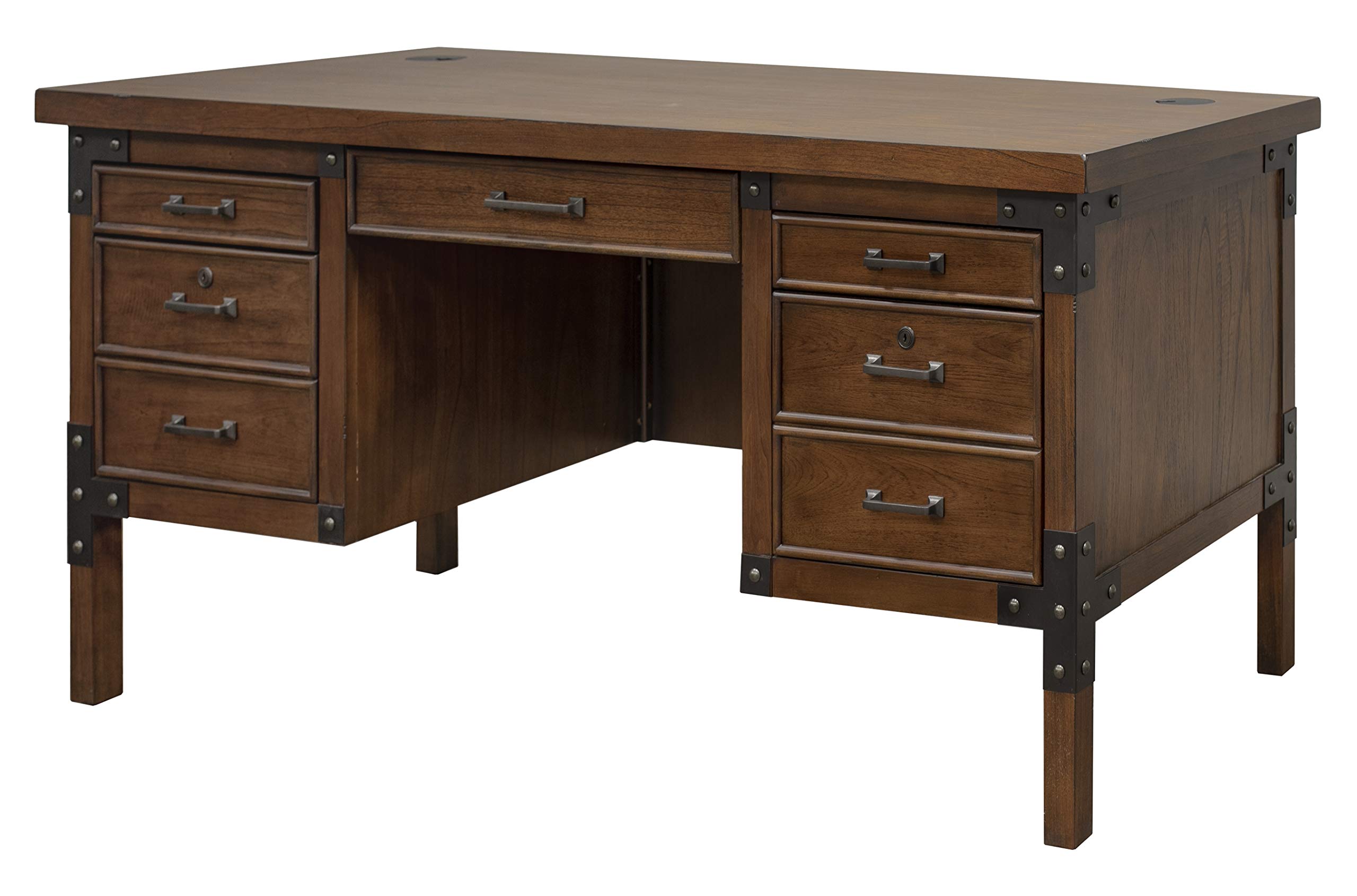 Martin Furniture HALF PEDESTAL DESK - Solid Wood Executive Office Desk with File Drawer, Brown Finish - Perfect for Home Office, Study Room & Small Workspace
