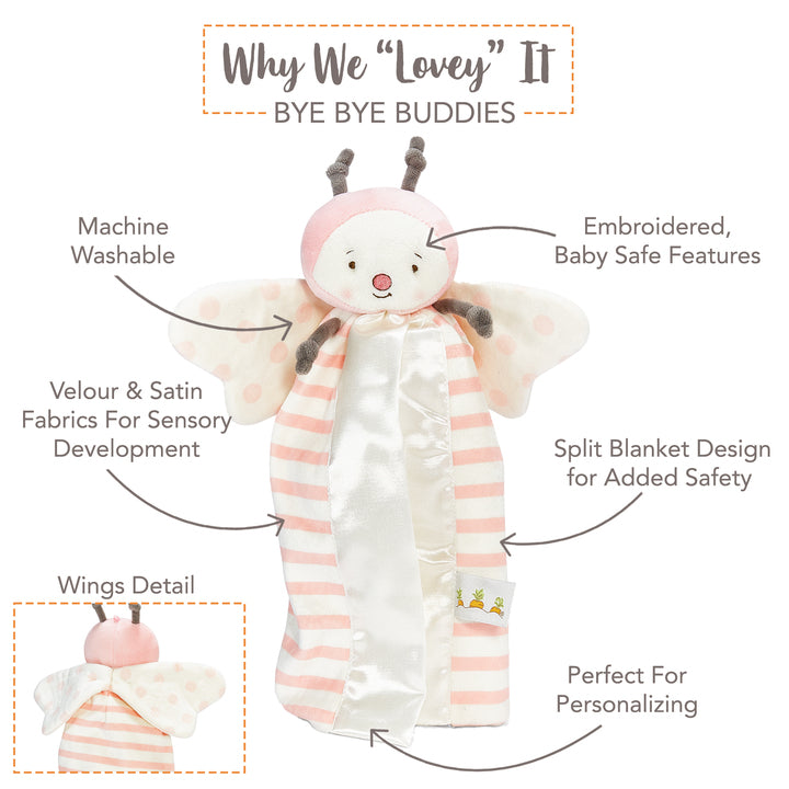 Butterfly Bye Bye Buddy Blanket - Soft & Comfortable Baby Security Blanket for Sleep, Travel & Soothing - Perfect for Infants, Toddlers & Kids