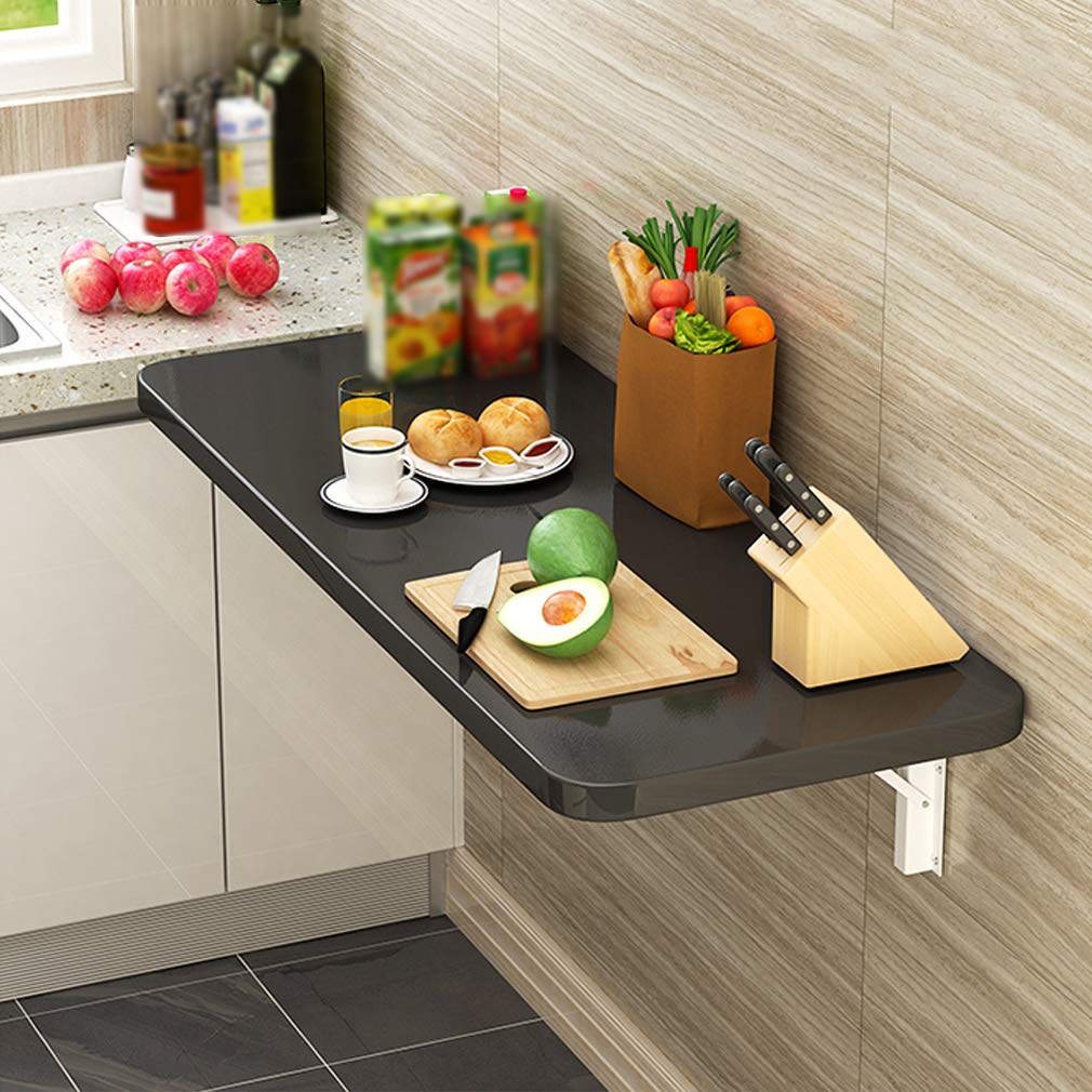 SKOAJAS Wall Mounted Folding Table - Space Saving Multi-Purpose Floating Desk for Kitchen, Dining, Office & Laundry Room | Compact 40x100cm Foldable Workstation with Bracket | Perfect for Small Apartments, Tiny Homes & RV Living (Black)