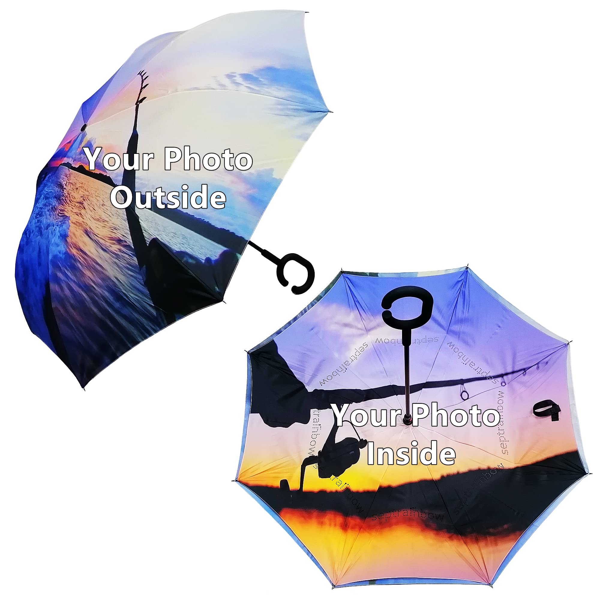 Custom Reverse Umbrella with Photo & Logo - Personalized Gift for Men & Women - Perfect for Promotions & Events