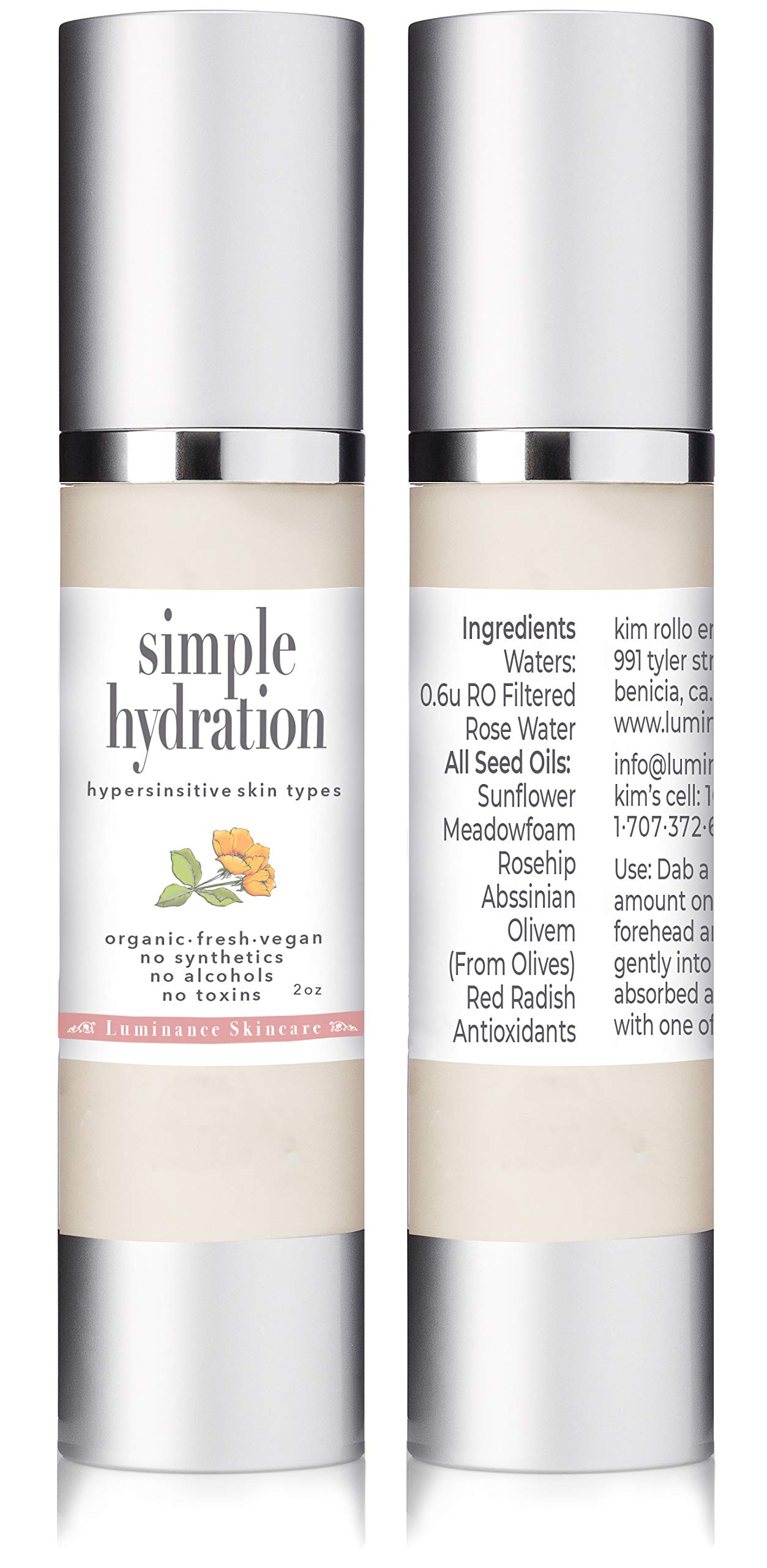 Luminance Skincare Simple Hydration Facial Moisturizer - Organic Vegan Moisturizing Cream for Sensitive Skin | Hypoallergenic, Nut-Free, Non-Toxic Formula | Daily Freshly Shipped | Perfect for Dry, Irritated Skin Care Routine & Post-Procedure Recovery
