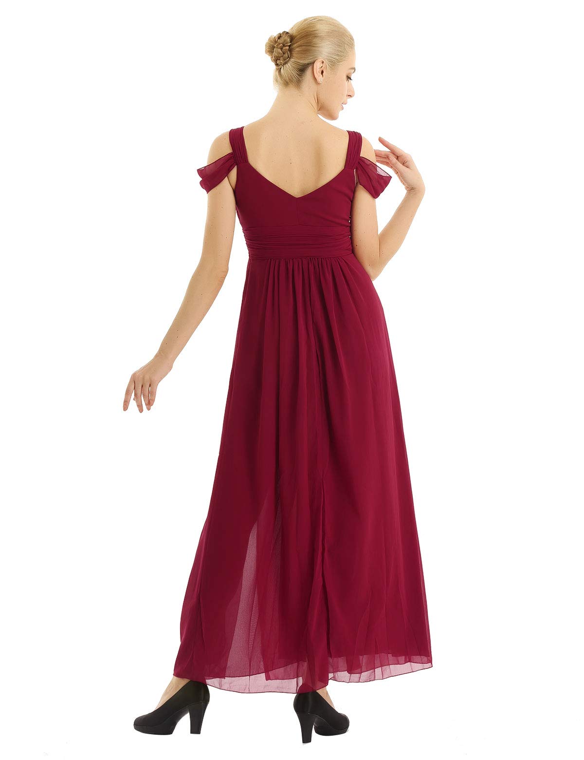 Elegant Women's Chiffon V-Neck Flare Maxi Dress for Bridesmaid, Formal Party & Special Occasions - Flowy Long Evening Gown for Weddings, Prom & Cocktail Events