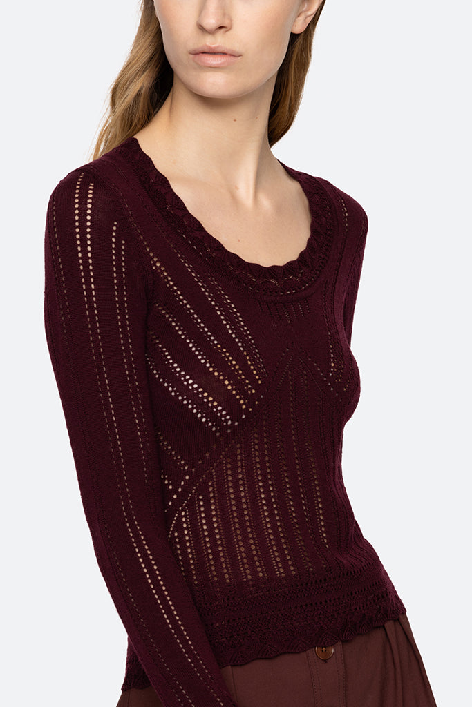 Sea New York Paxton Knit Long Sleeve Burgundy Women's Casual Pullover Sweater - Perfect for Fall Layering, Office Wear & Cozy Evenings