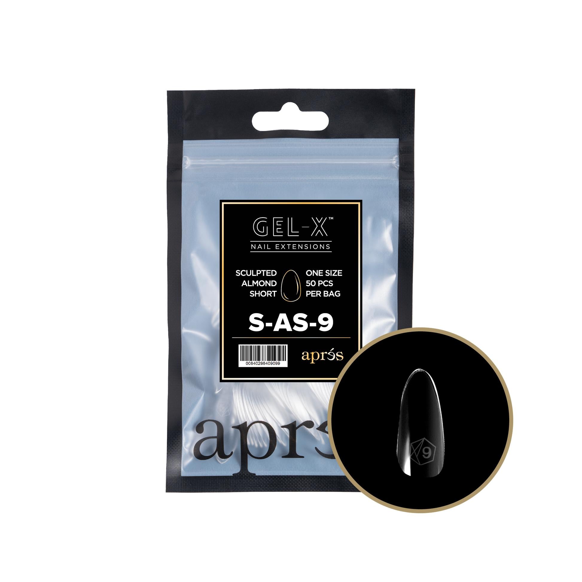 Apres Gel X 2.0 Refill Bags - Sculpted Almond Short Size 9 (50 Pcs) | Professional Nail Extension Kit for Salon & Home Manicure | Perfect for DIY Nail Art & Special Occasions