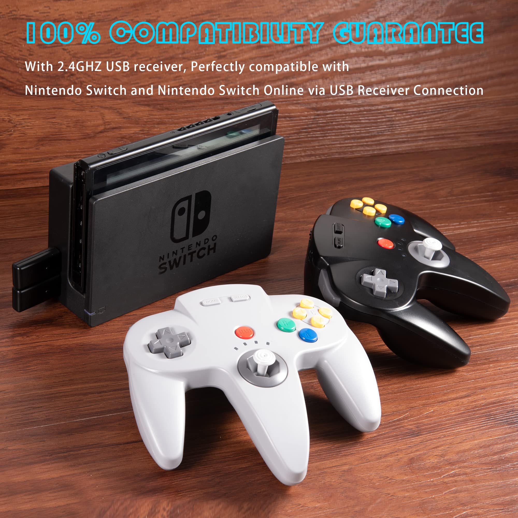 2 Pack 2.4GHz Wireless N64 Controller for Nintendo Switch & PC - Rechargeable Gamepad with USB Receiver, Compatible with Windows, Mac, iOS, Raspberry Pi - Perfect for Retro Gaming & Nintendo Switch Online (NSO) Play