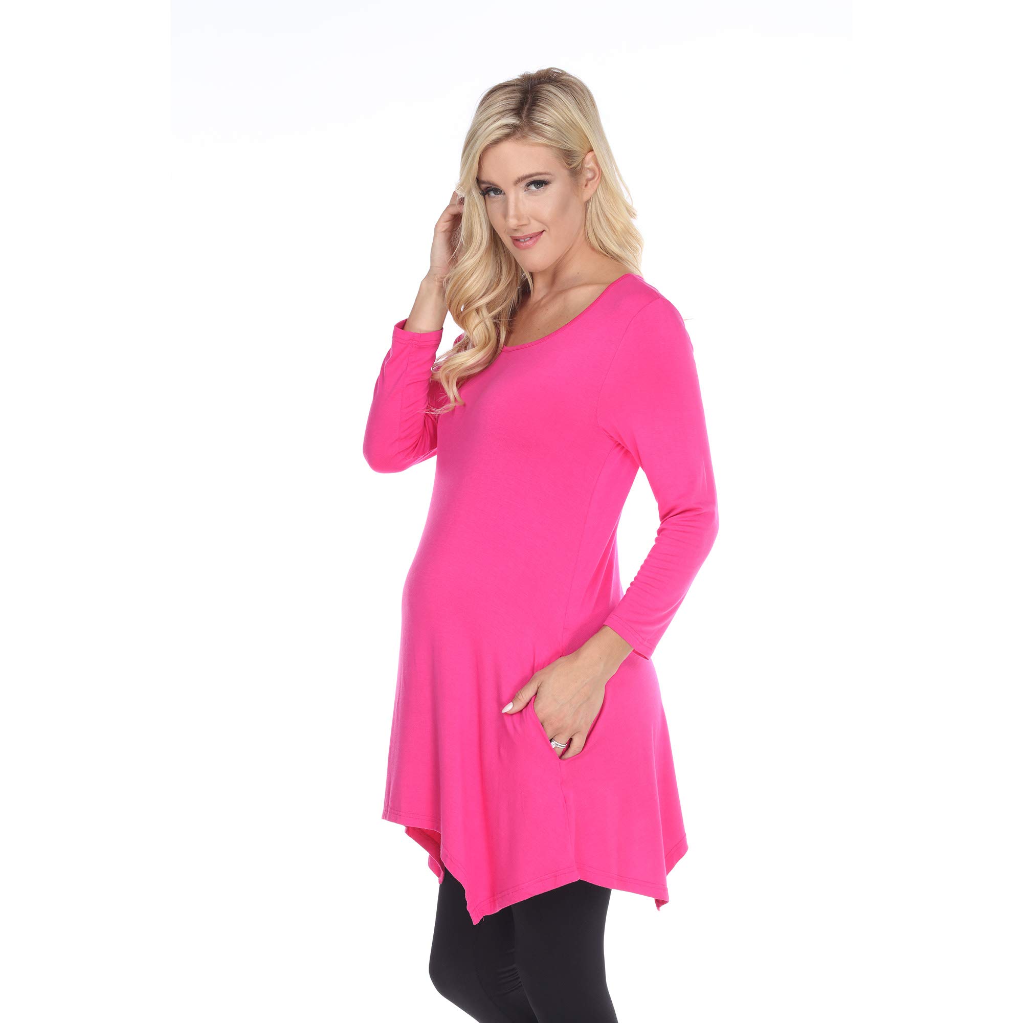 White Mark Women's Maternity Makayla Tunic Top with Shark Bite Hemline & Pockets - Comfortable Pregnancy Blouse for Work, Casual Outings & Nursing