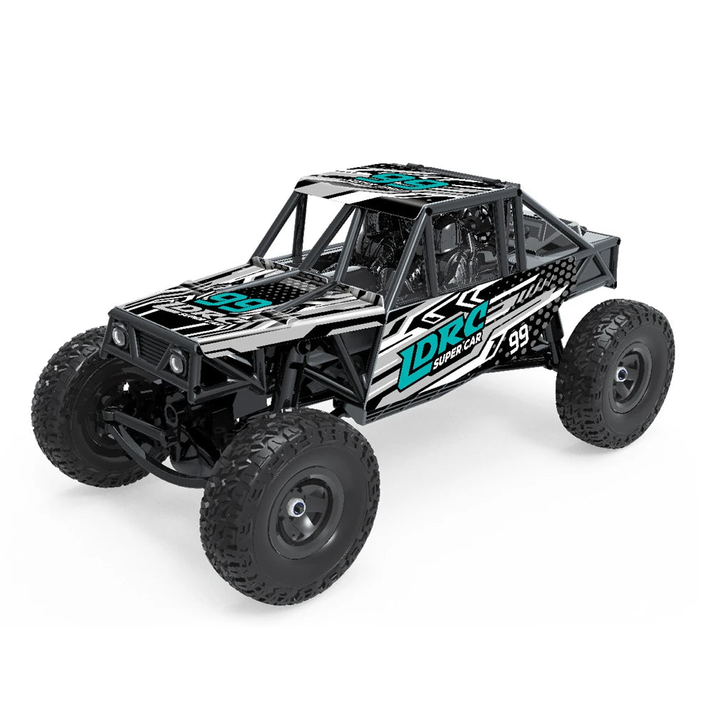 1/18 Scale LDRC 18499 4WD Remote Control Rock Crawler RC Car with Pipe Rack, LED Lights & Straight Axle - Off-Road Crawling, Trail Adventure, Backyard Racing for Adults and Kids