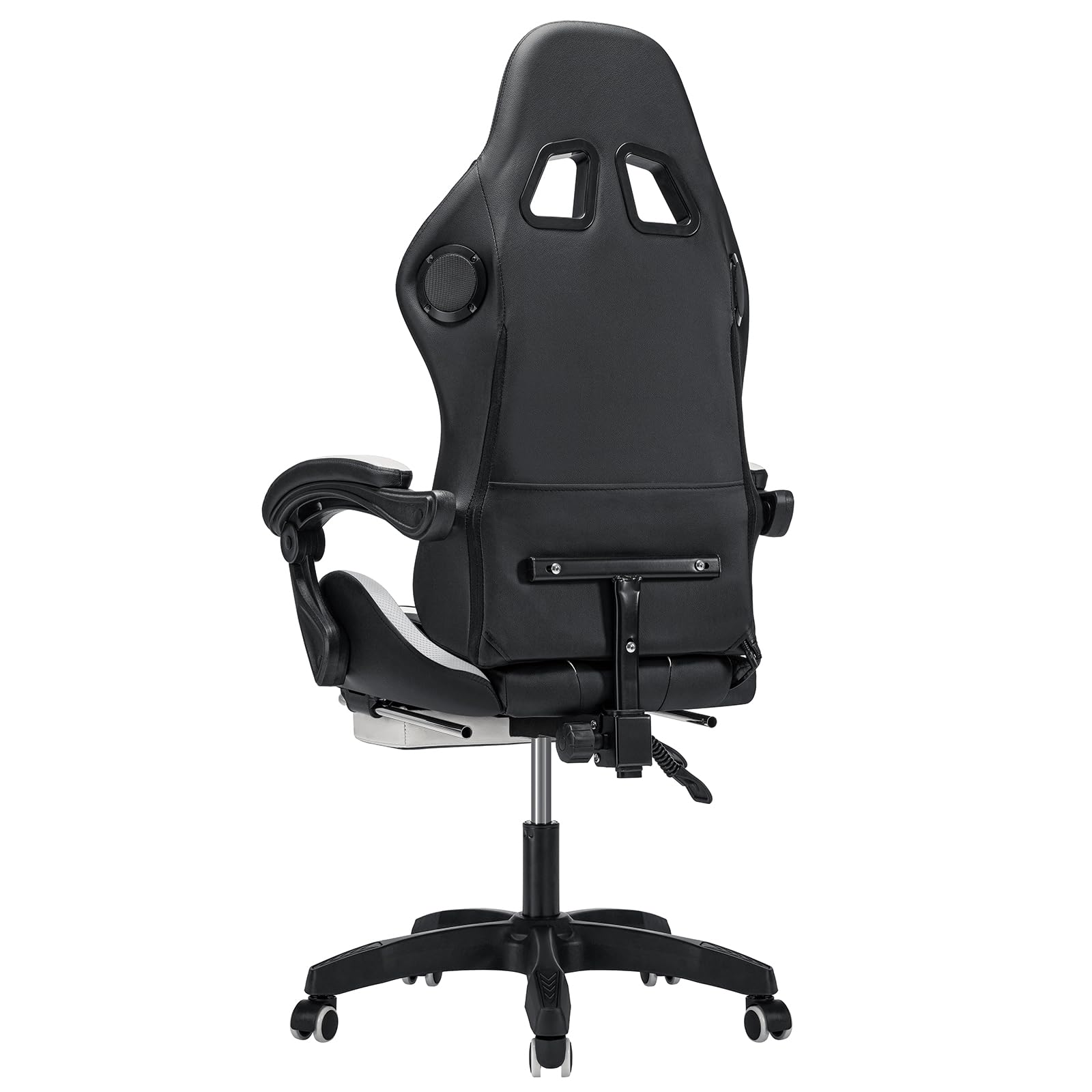 HOFFREE RGB Gaming Chair with Built-in Speakers & Massage Function - Ergonomic LED Computer Gaming Chair with Adjustable Footrest & High Back Support - Perfect for PC Gaming, Streaming & Office Work (White & Black)