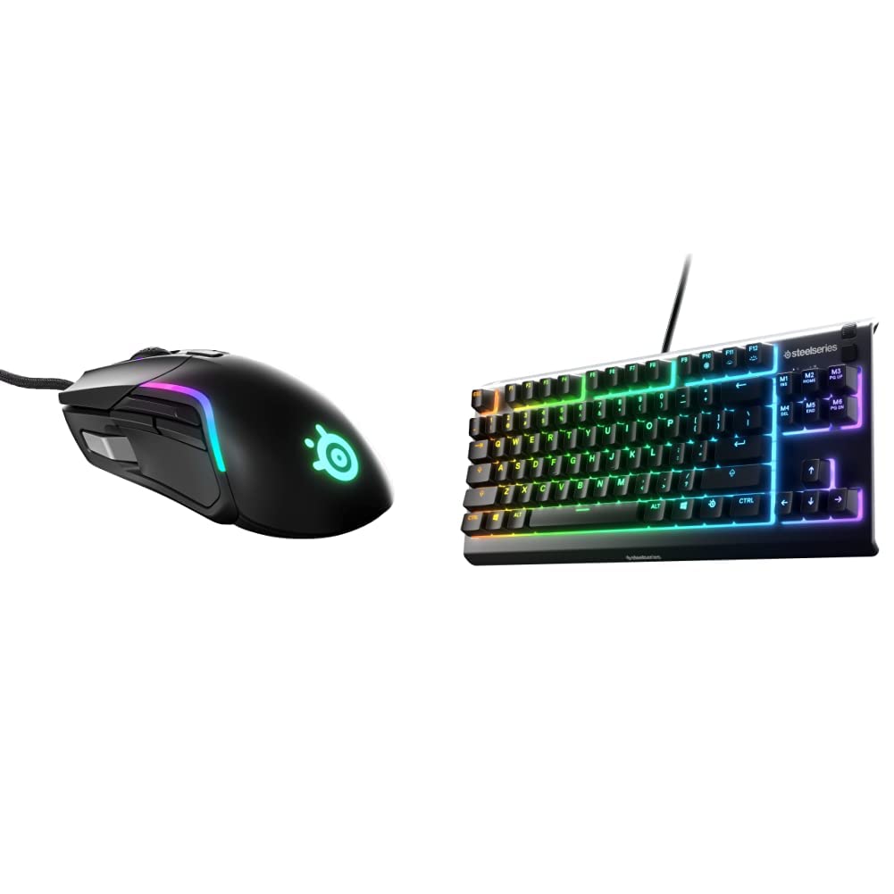 SteelSeries Rival 5 Gaming Mouse & Apex 3 TKL RGB Gaming Keyboard Bundle - Black Tenkeyless Compact Design, 8-Zone RGB Lighting, IP32 Water Dust Resistant - Perfect for PC Gaming, Esports, and Home Office Setup