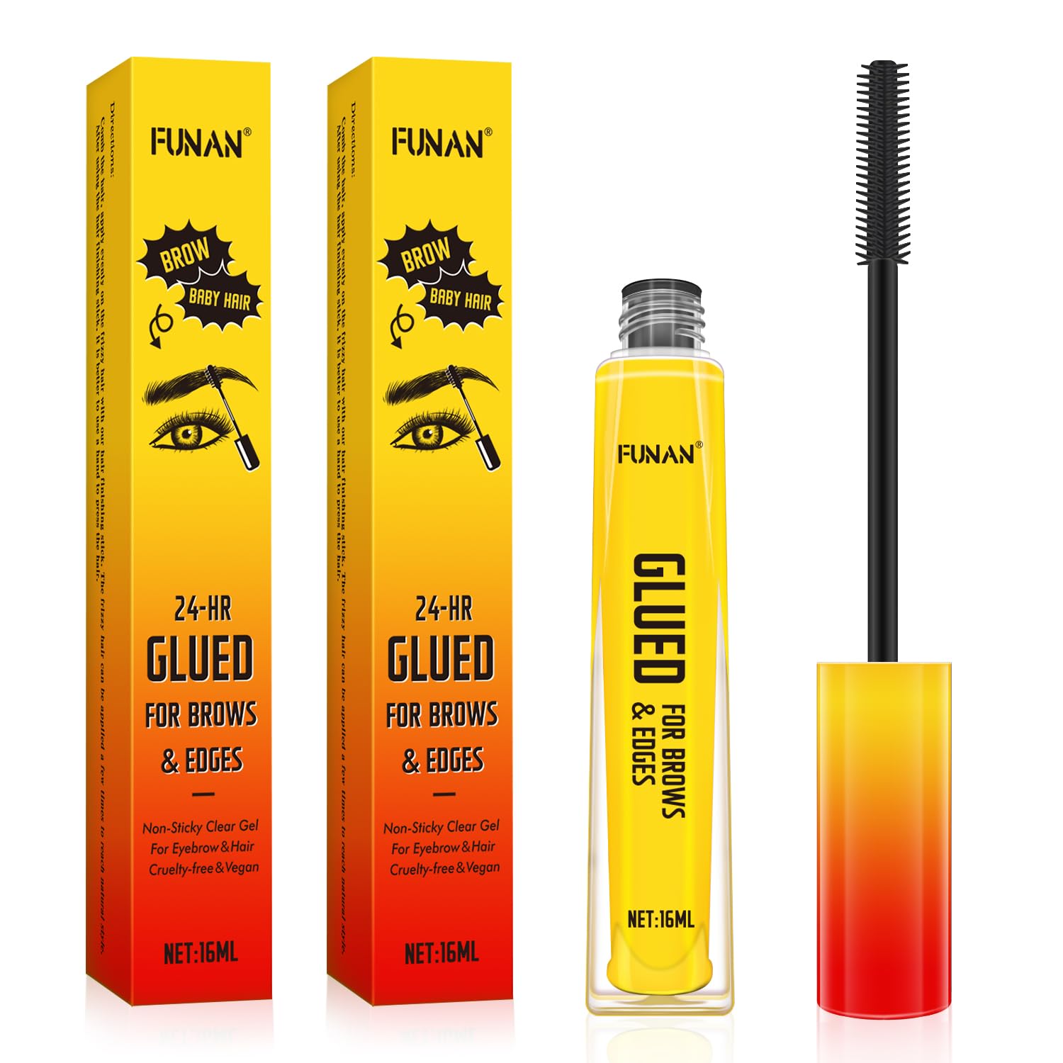 FUNAN Clear Eyebrow Gel - Strong Hold Brow & Edge Styler, 16ml (2 Pack) - Perfect for Defined Brows & Sleek Hairstyles for Work, Parties & Everyday Wear