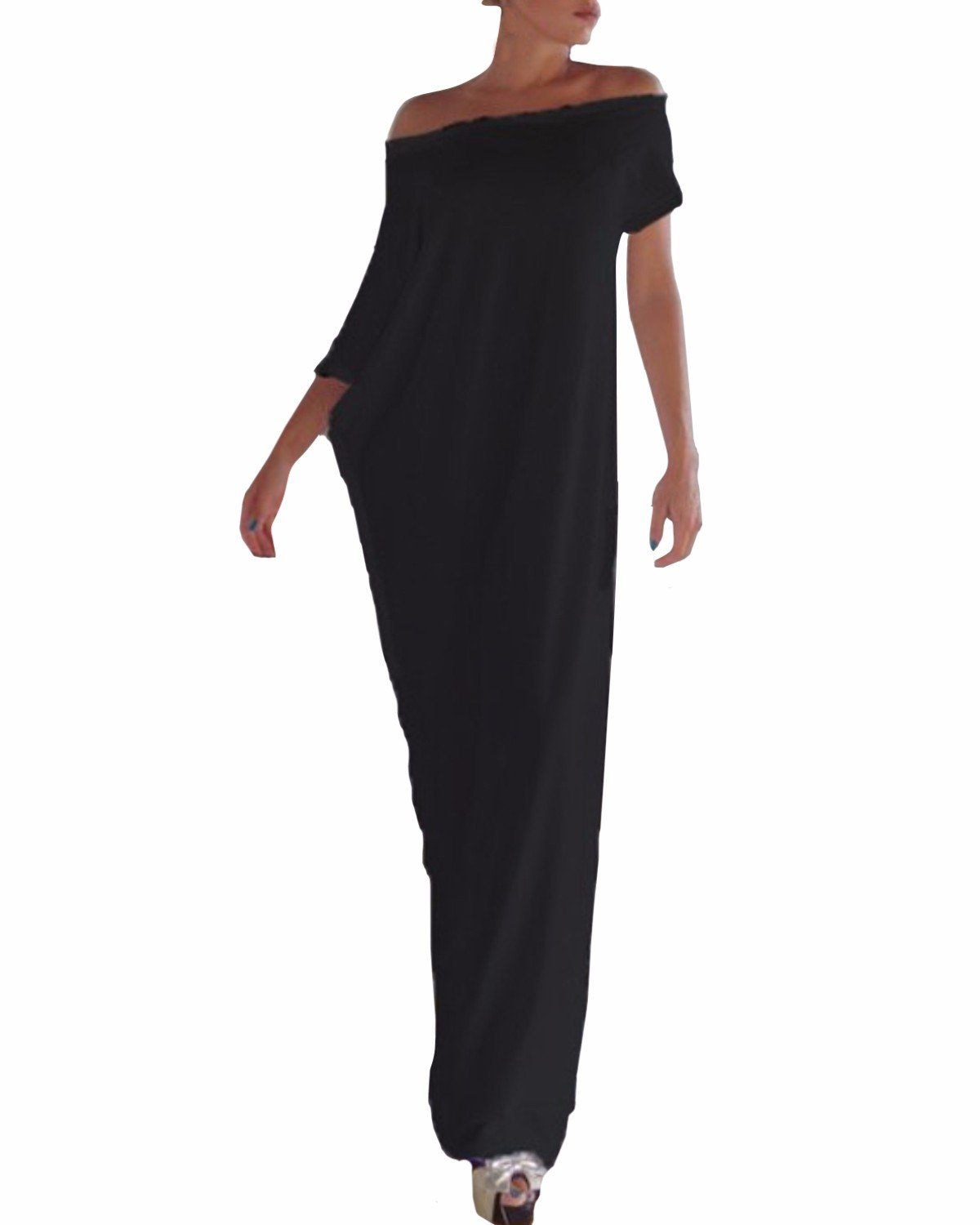 Women's Off Shoulder Maxi Dress for Party & Beach - Flowy Summer Dress with Elastic Waist, Boho Chic Style - Perfect for Vacations, Weddings, and Date Nights