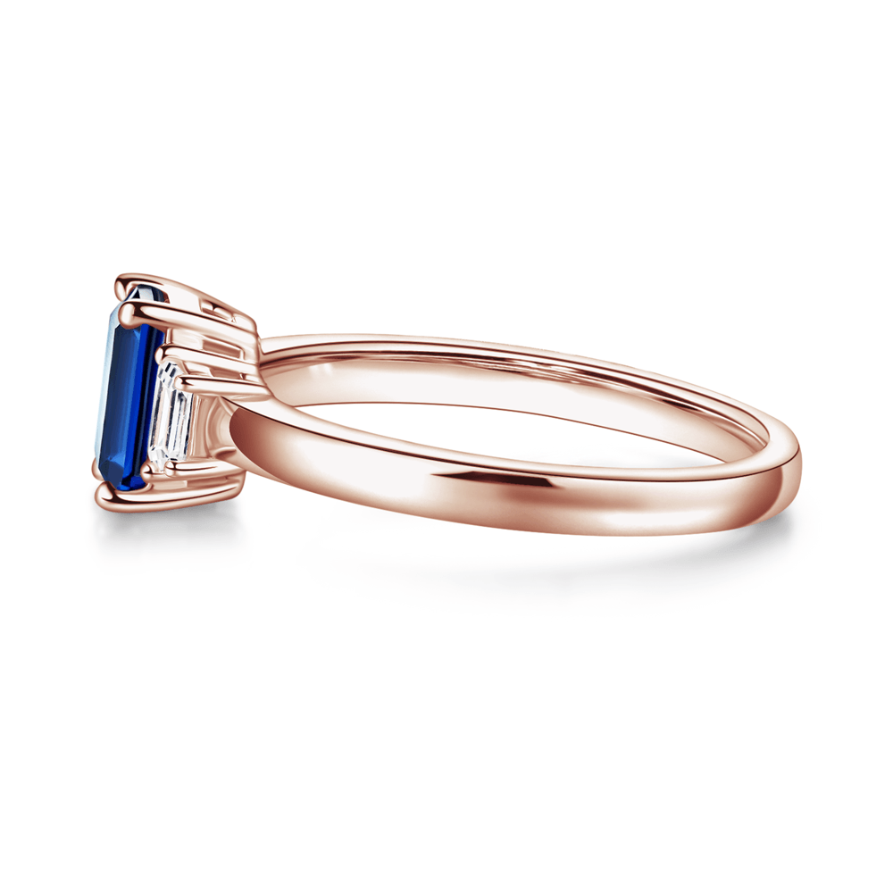 Exquisite Emerald Cut Blue Sapphire & White Sapphire Three Stone Ring – Elegant Jewelry for Engagement, Wedding & Special Occasions