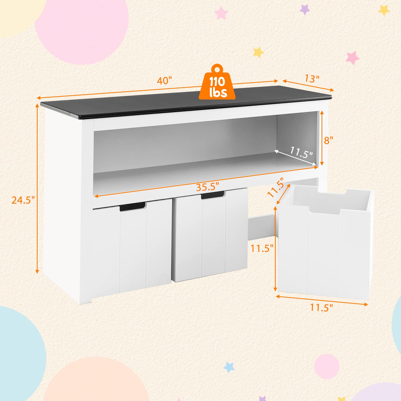 Costzon Kids Toy Storage Organizer - Wooden Toy Bin Chest with 3 Removable Drawers, Rolling Wheels & Large Open Shelf | Nursery, Playroom & Kindergarten Organization | Perfect for Toys, Books & Learning Supplies Storage