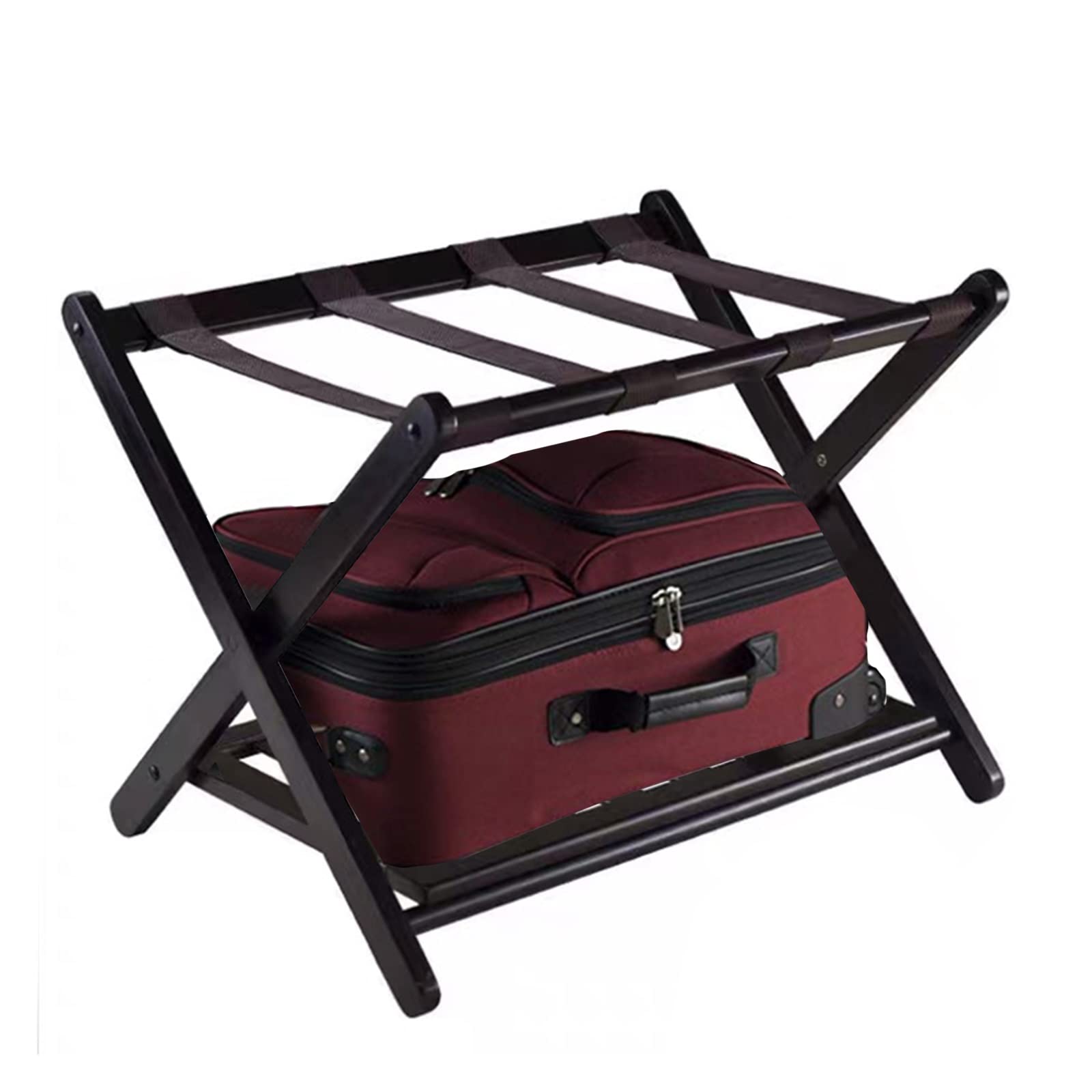 Black Folding Luggage Rack for Suitcases - 27 Inch Wide Double Layer Storage Shelf for Tour Pack, Hotel Rooms & Apartments | Space-Saving Closet Organizer for Travel Gear & Suitcase Storage