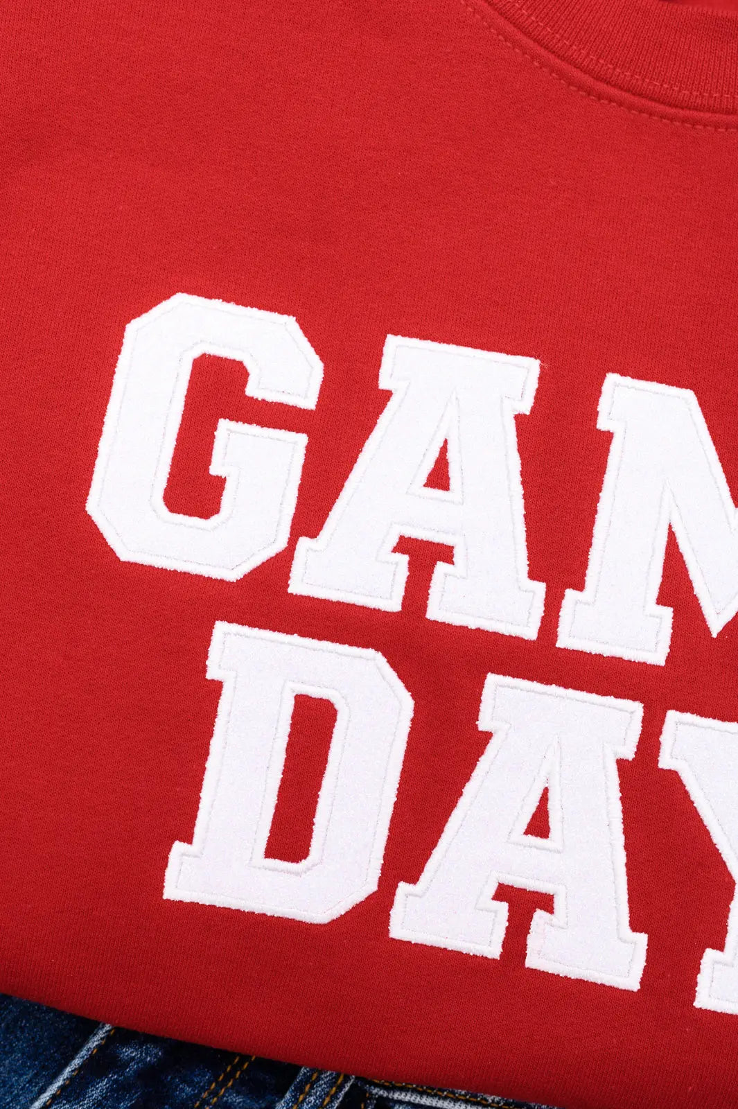 PREORDER: Embroidered Glitter Game Day Sweatshirt - Red & White Team Colors - Perfect for Football Tailgates, College Sports Events & Fan Apparel