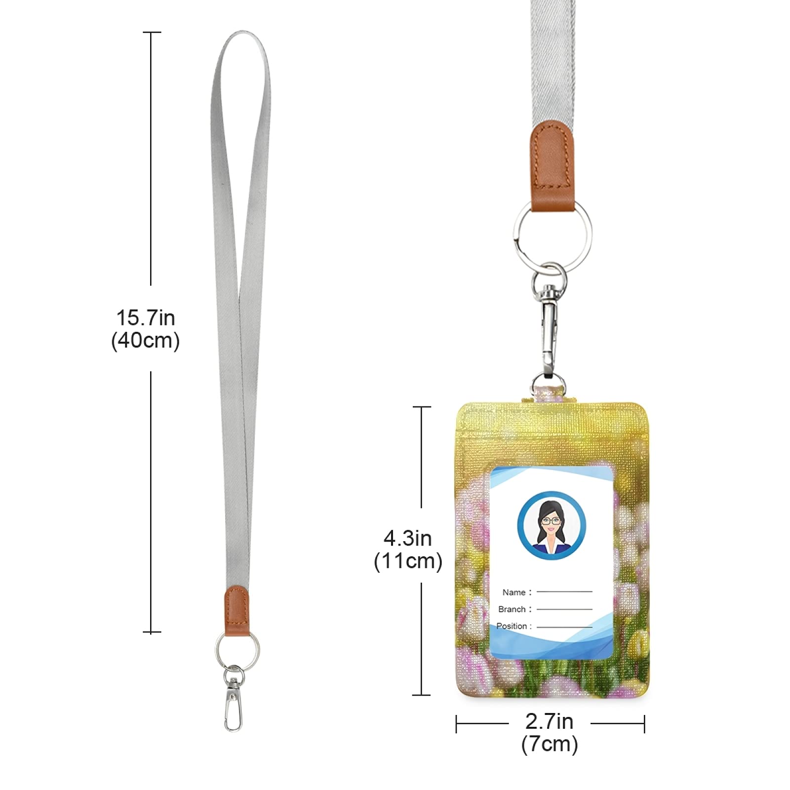 Yellow Tulip Vertical Leather ID Badge Holder with Lanyard - Office & School Staff Use