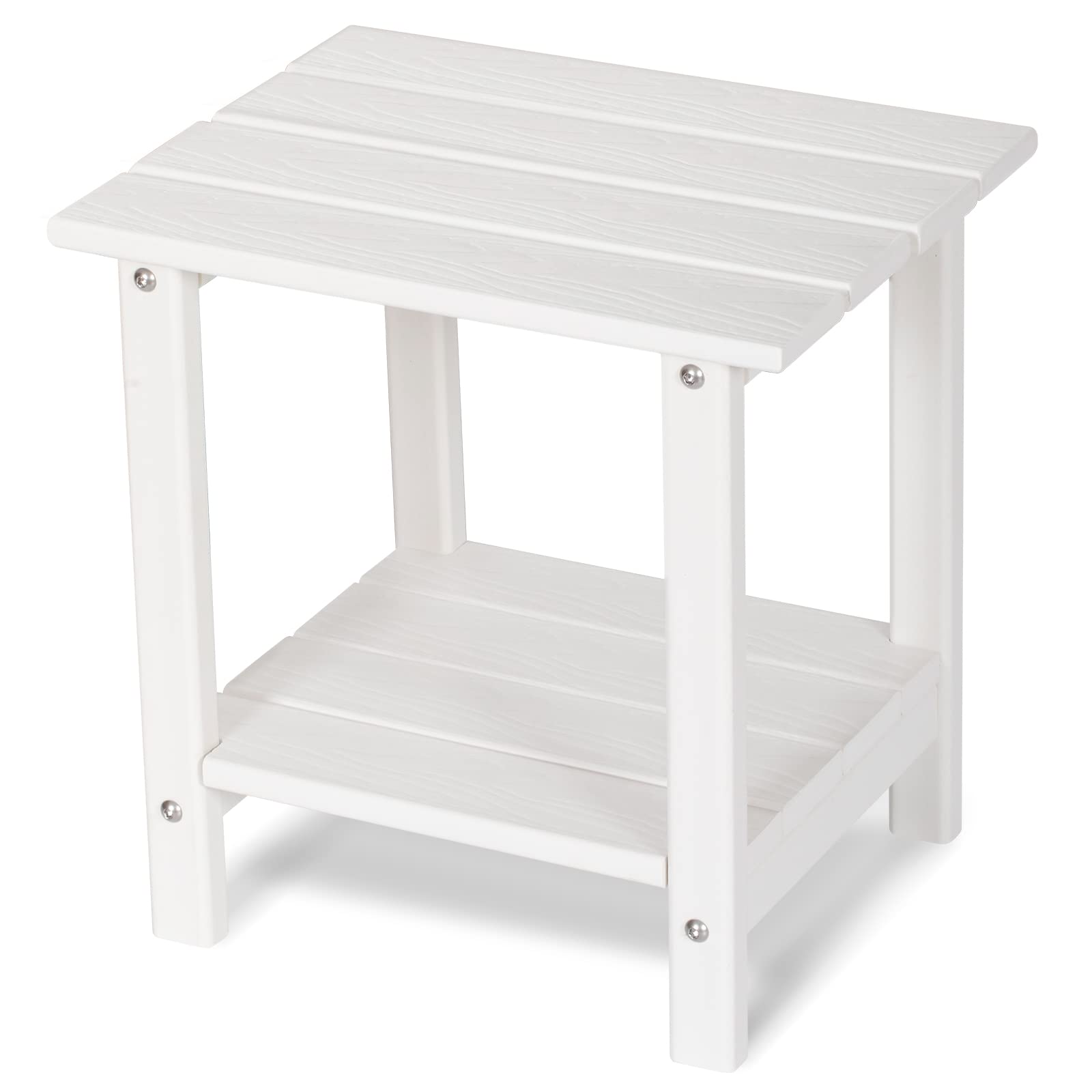 2-Tier Outdoor Side Table with Wood-Like Grain - 16.6