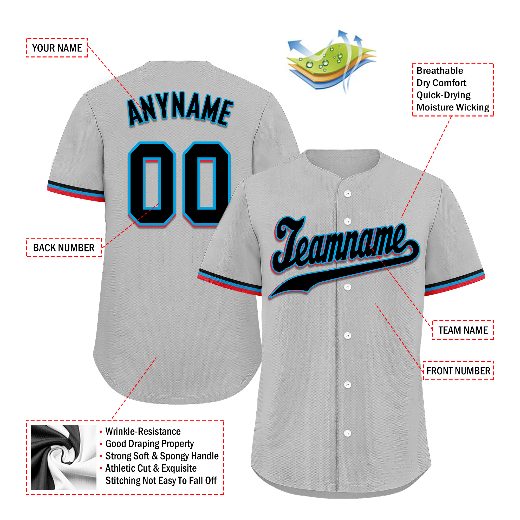 Custom Grey Classic Style Black Personalized Authentic Baseball Jersey BSBJ01 - Perfect for Team Uniforms, Sports Events & Fan Apparel