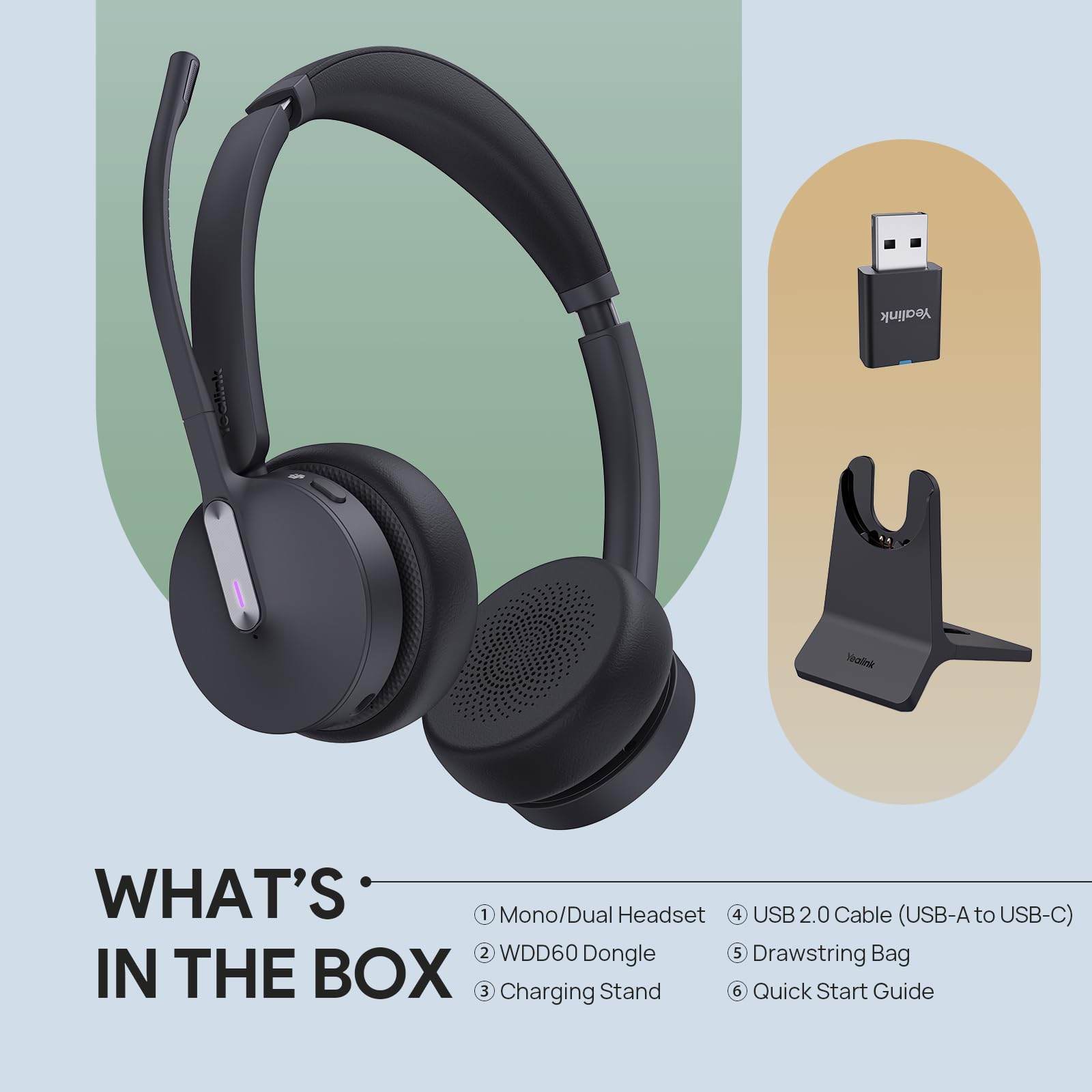Yealink WH64 Hybrid Wireless DECT Headset with Bluetooth, 492ft Range, 26H Talk Time - Noise Cancelling UC Headset for Teams/Zoom/Skype (DECT Dongle & Charging Stand Included) - Perfect for Remote Work, Call Centers & Home Office PC/Phone Use