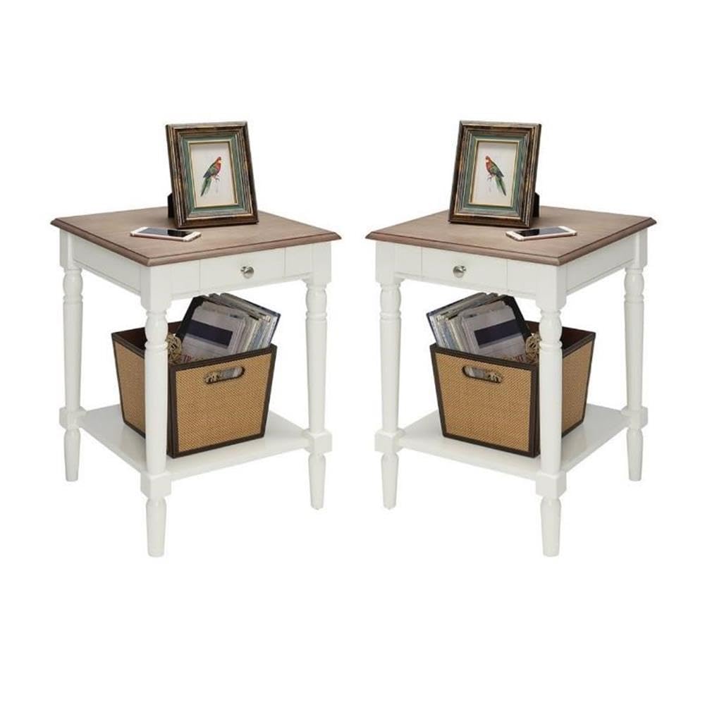 Home Square 2-Piece End Table Set with Drawer & Shelf - Brown & White Nightstand for Living Room, Bedroom & Office