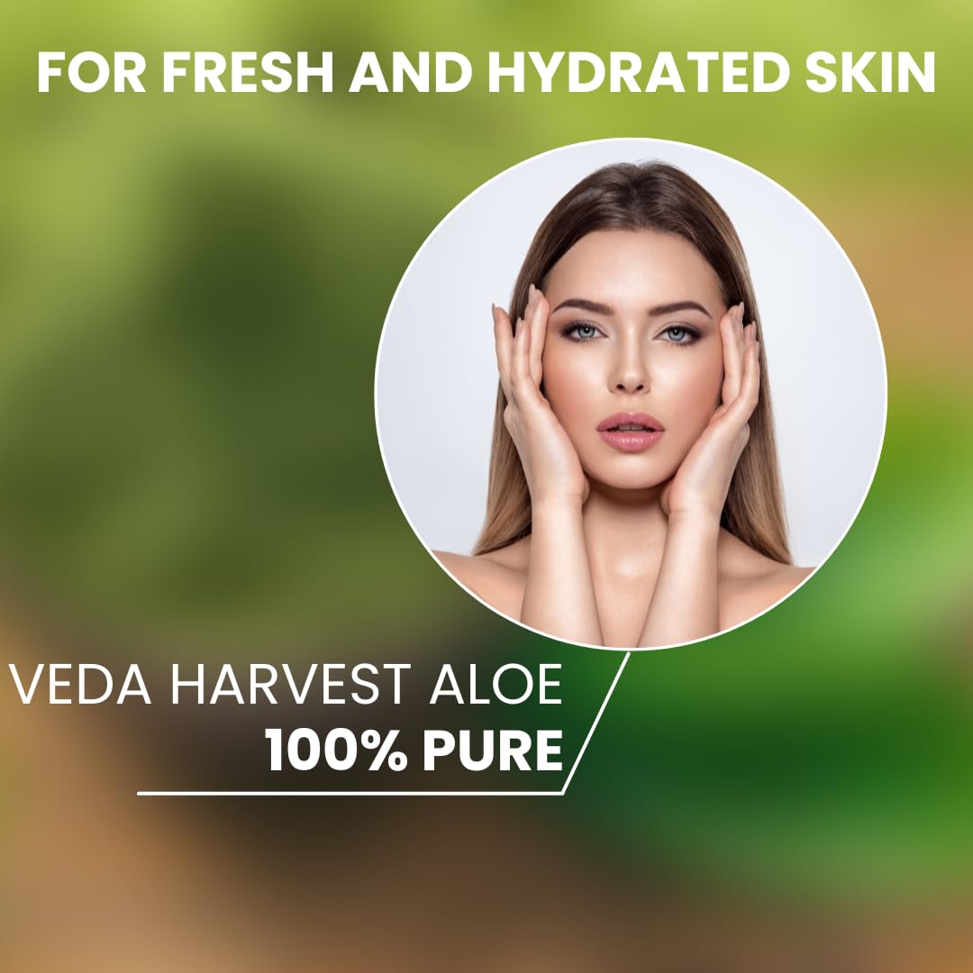 Veda Harvest Aloe Vera Gel Moisturizer 400ml - Organic Skin & Hair Care for Oily Skin, Anti-Aging, Hydration & Dandruff Treatment | Soothing Multipurpose Gel for Face, Body & Scalp | Eco-Friendly Glass Jar | Perfect for Daily Skincare & Hair Growth Routine