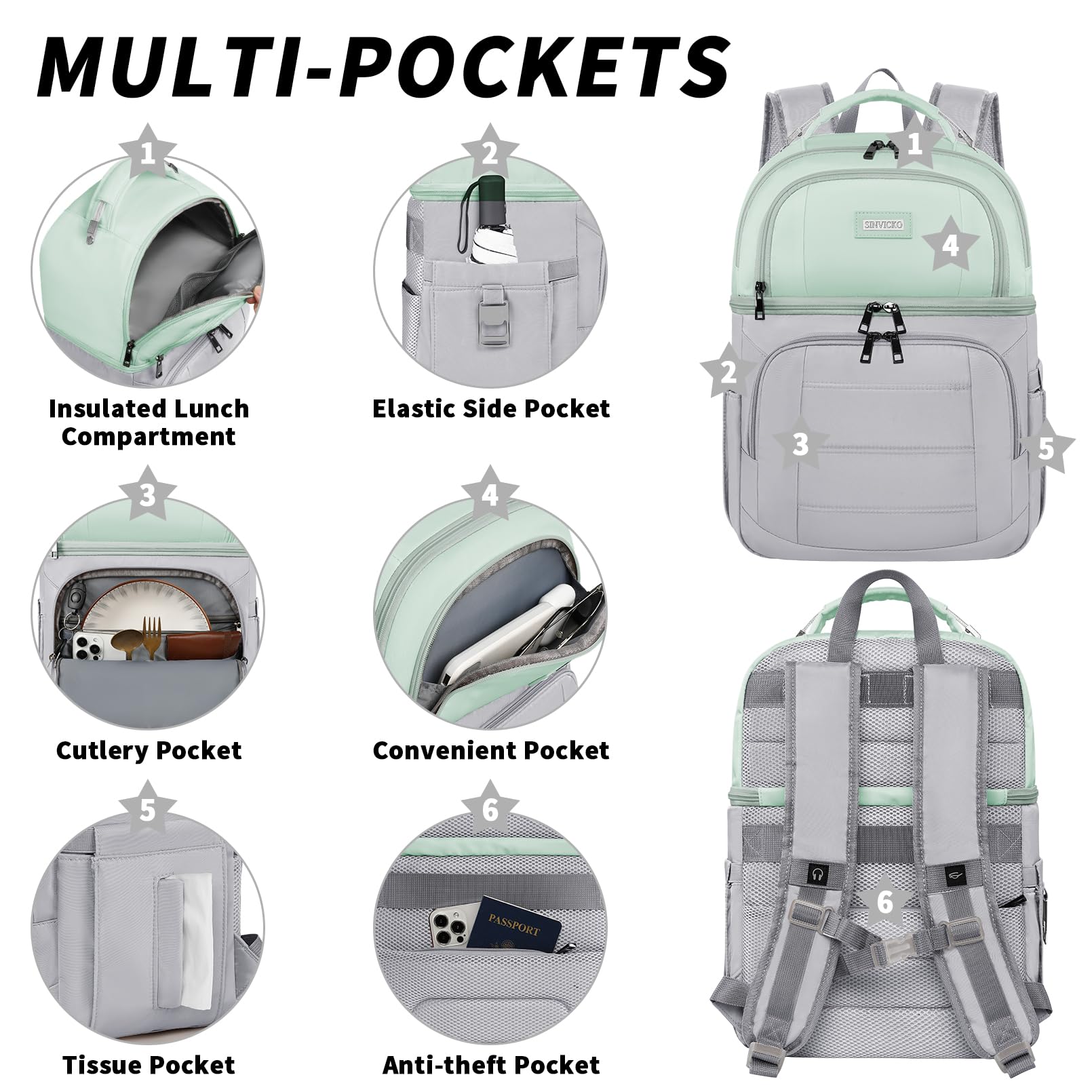 **Insulated Cooler Backpack - Leak Proof, Double Deck Lunch Box Backpack for Men & Women (Light Green & Grey) - Perfect for Picnics, Camping & Beach Trips**