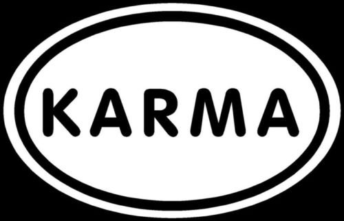 Karma Sticker Euro White Oval Car Window Vinyl Decal - Die Cut Vinyl Decal for Cars, Trucks, Laptops, MacBooks & Smooth Surfaces | Perfect for Personalizing Vehicles, Electronics & Home Decor