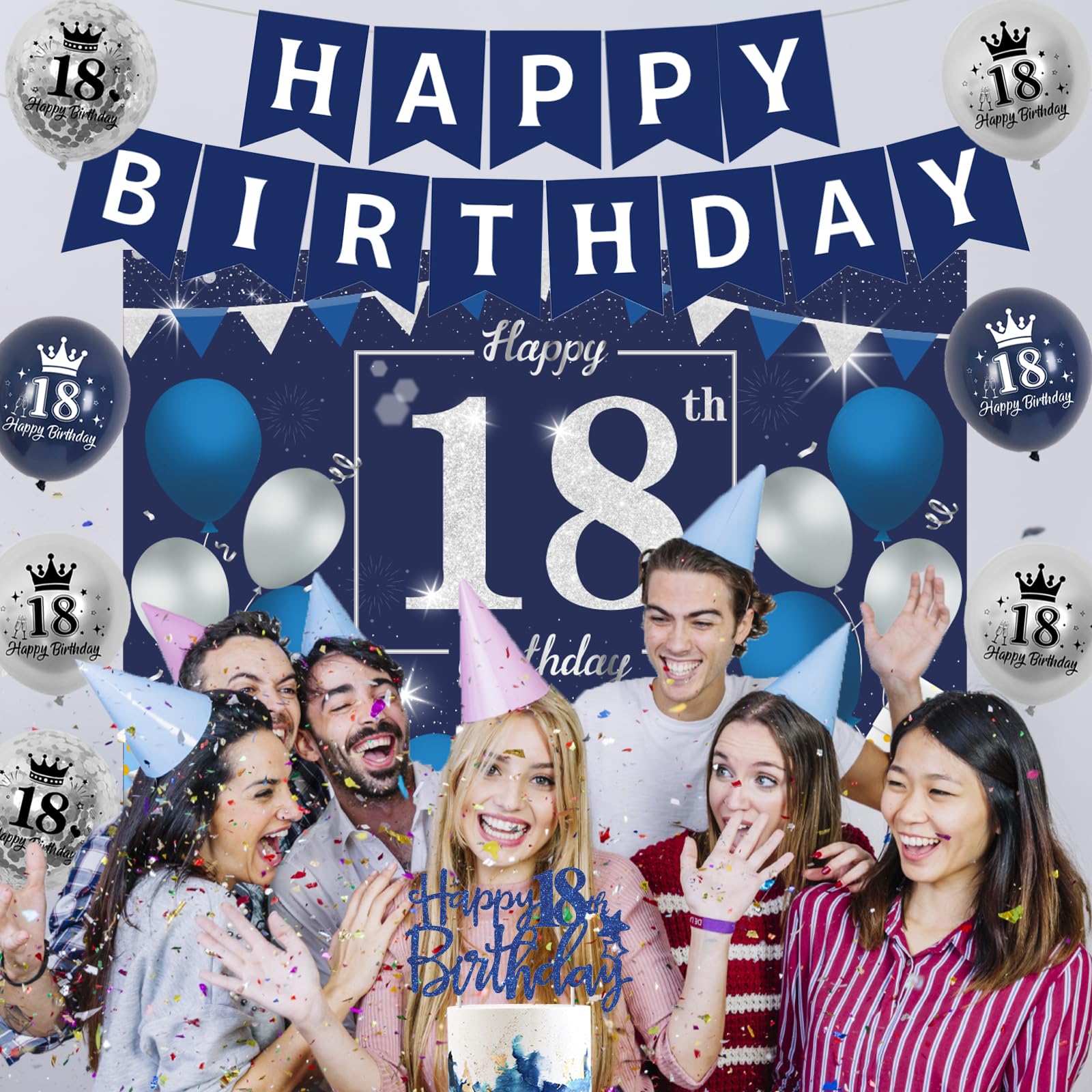 Navy Blue & Silver 18th Birthday Party Decorations Set - 18 Balloon, Banner & Party Supplies for Boys | Perfect for 18 Years Old Birthday Celebrations & Milestone Parties